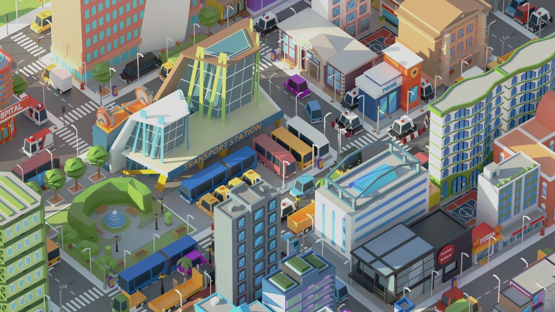 Simple Poly City 2 Low-poly 3D model_21