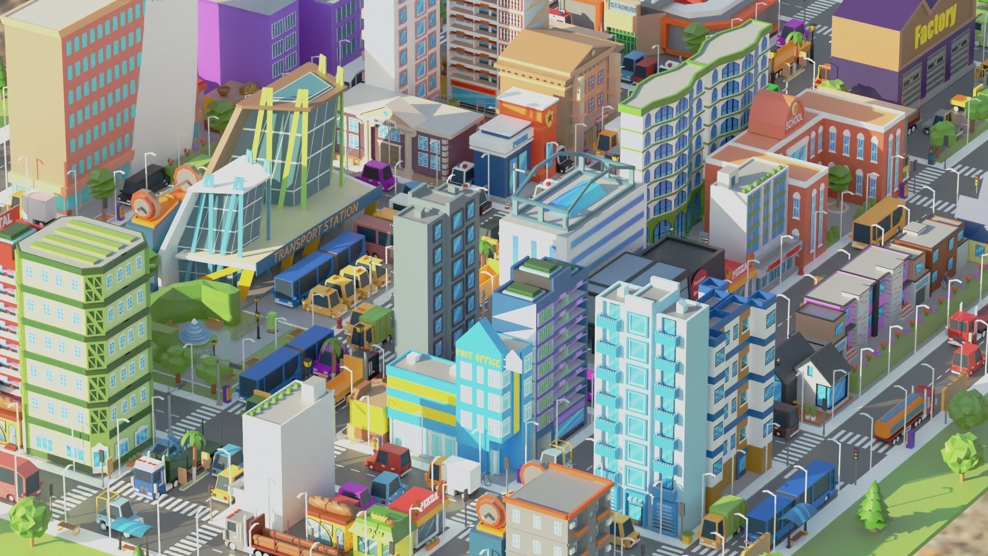 Simple Poly City 2 Low-poly 3D model_6