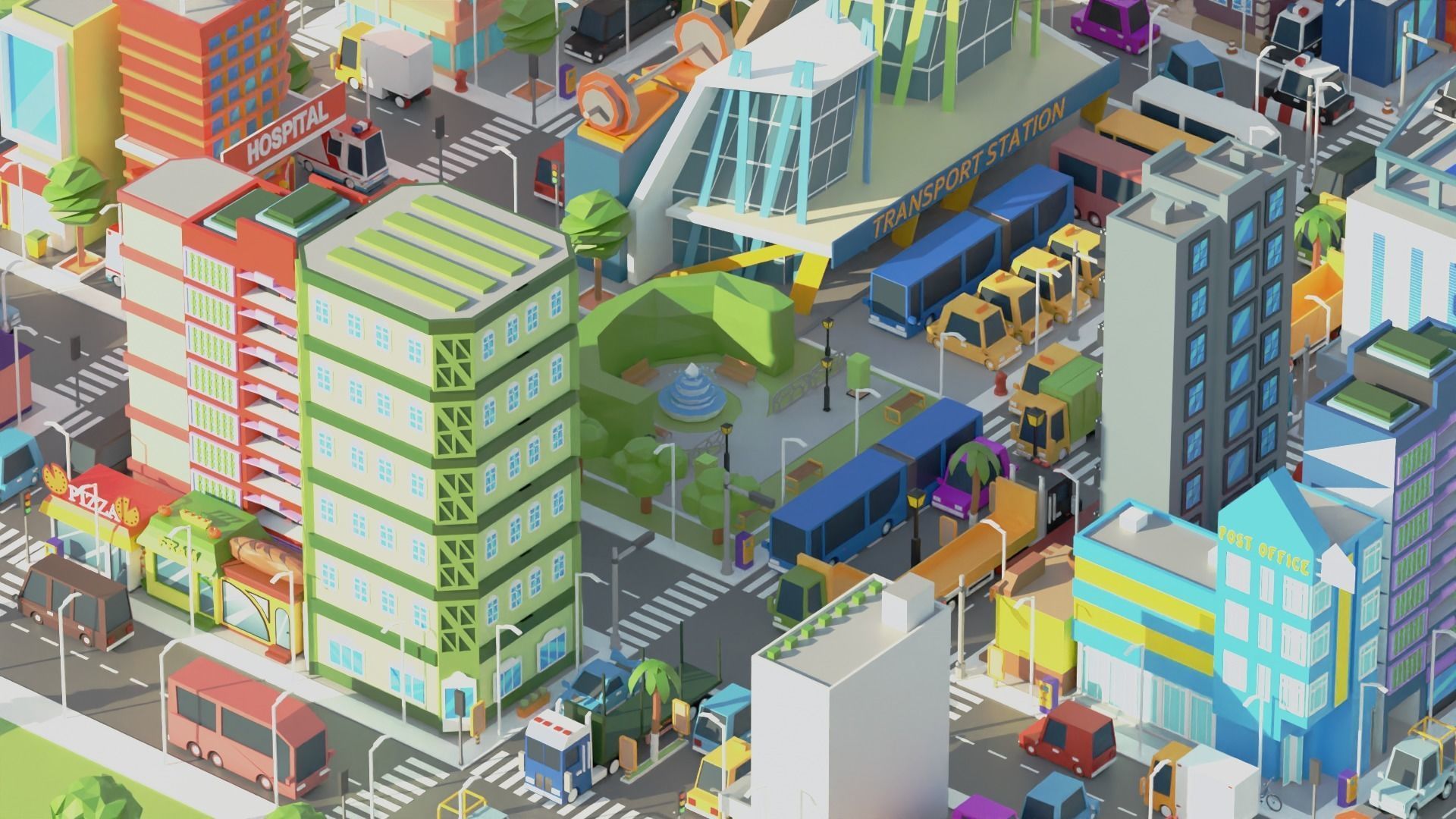 Simple Poly City 2 Low-poly 3D model_2