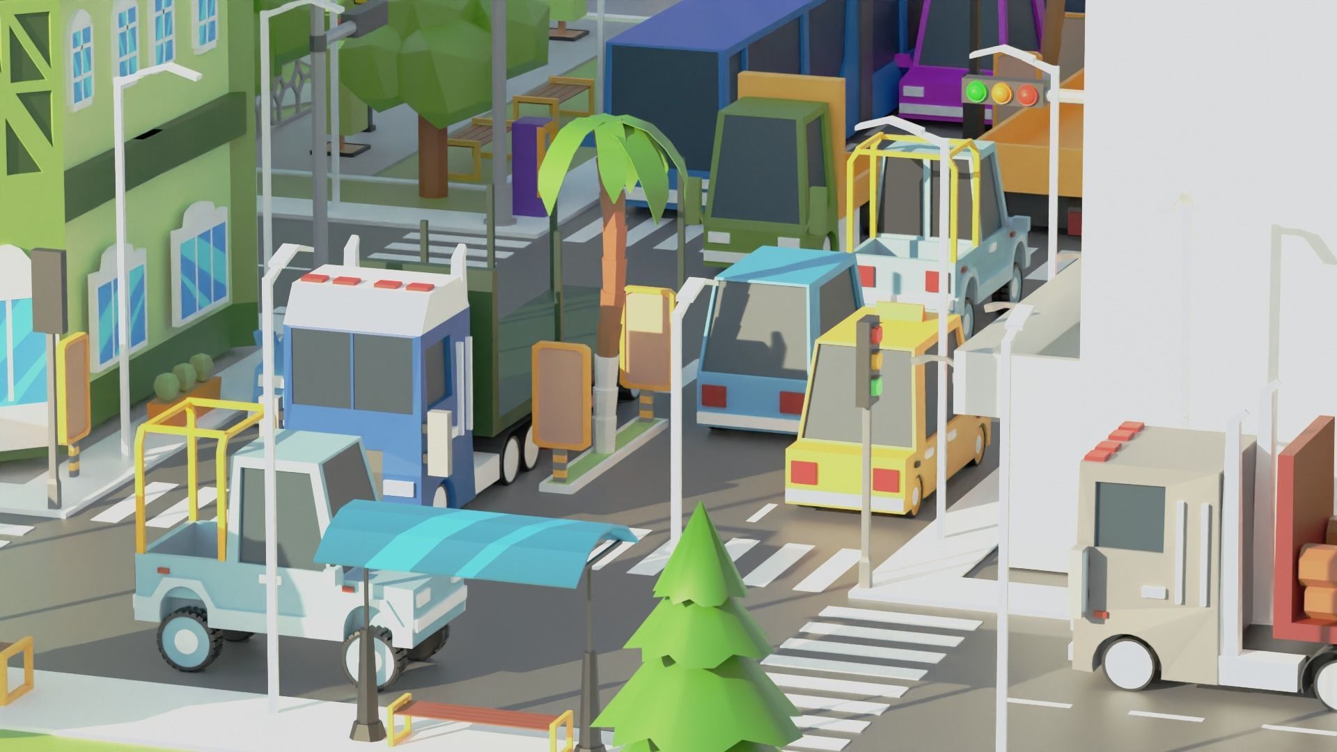 Simple Poly City 2 Low-poly 3D model_9
