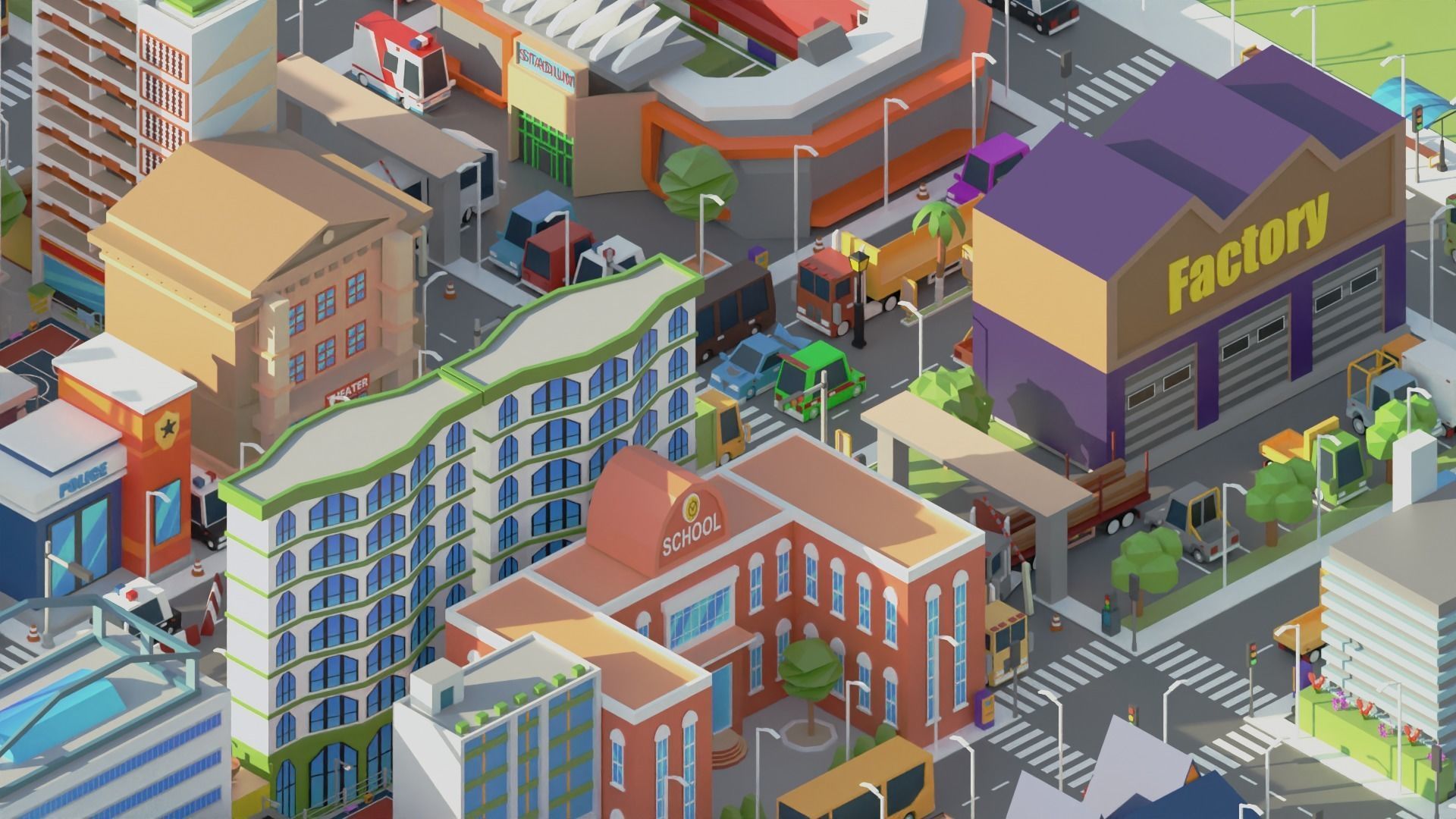 Simple Poly City 2 Low-poly 3D model_28