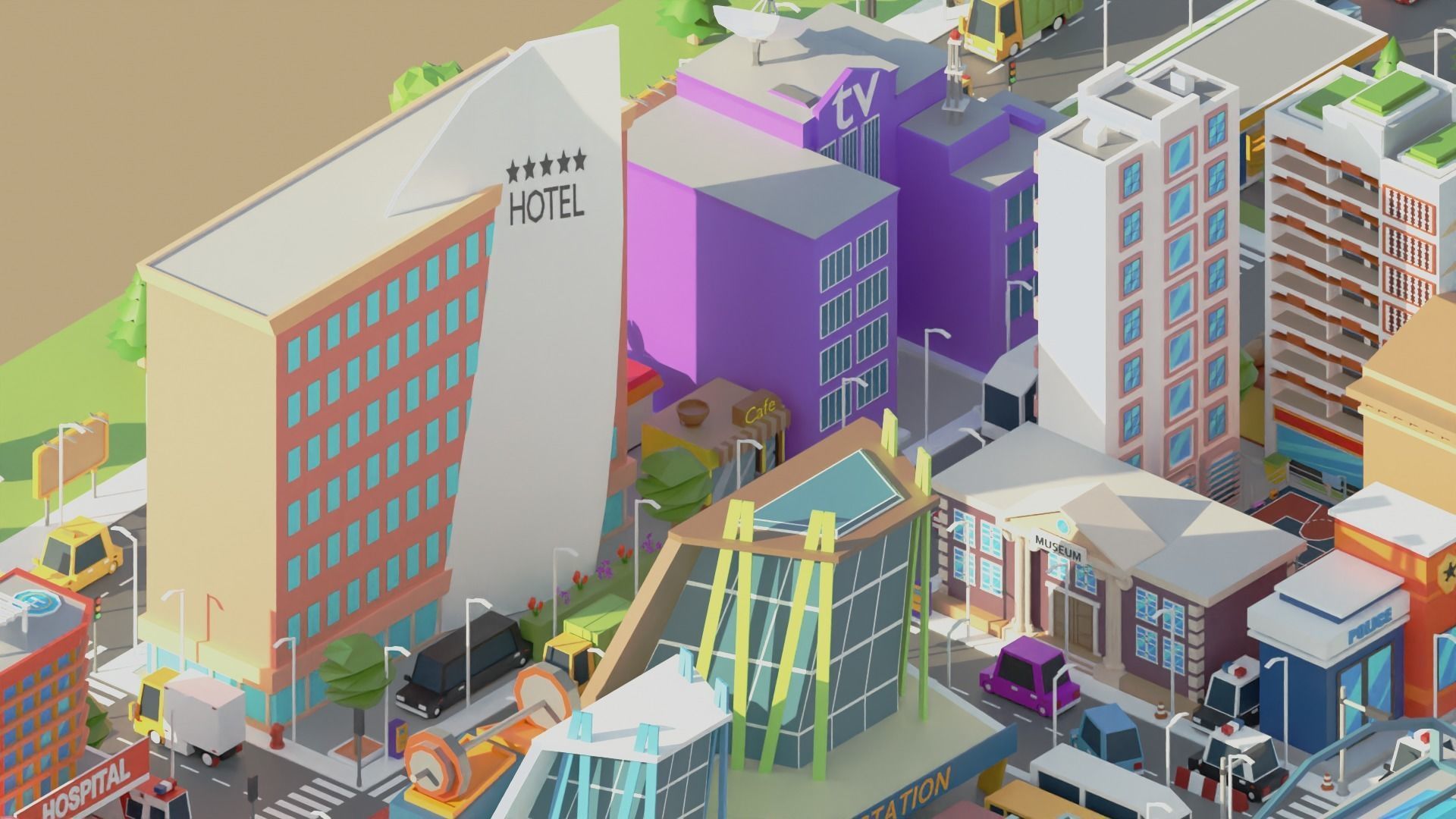 Simple Poly City 2 Low-poly 3D model_26