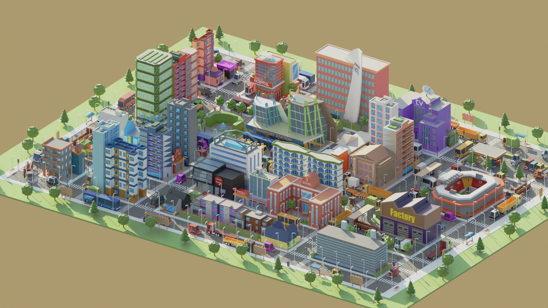 Simple Poly City 2 Low-poly 3D model_23