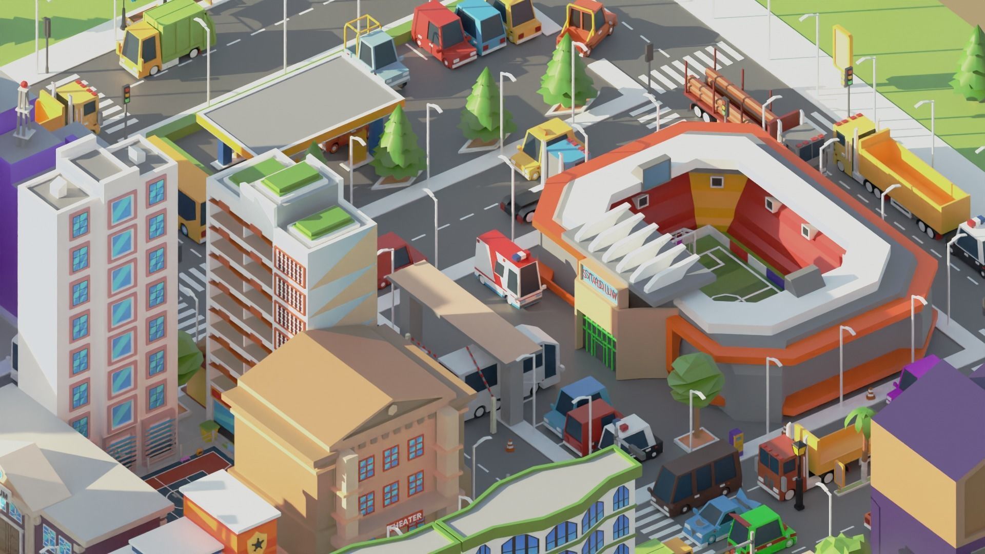 Simple Poly City 2 Low-poly 3D model_27