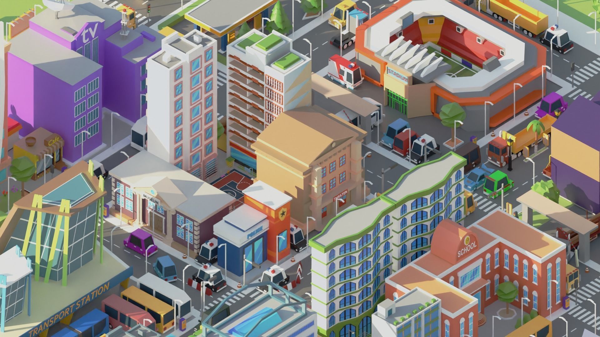 Simple Poly City 2 Low-poly 3D model_22