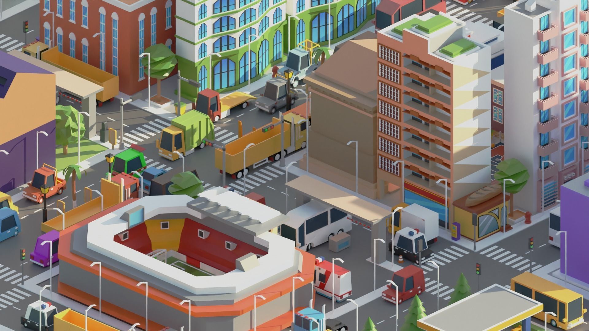 Simple Poly City 2 Low-poly 3D model_4