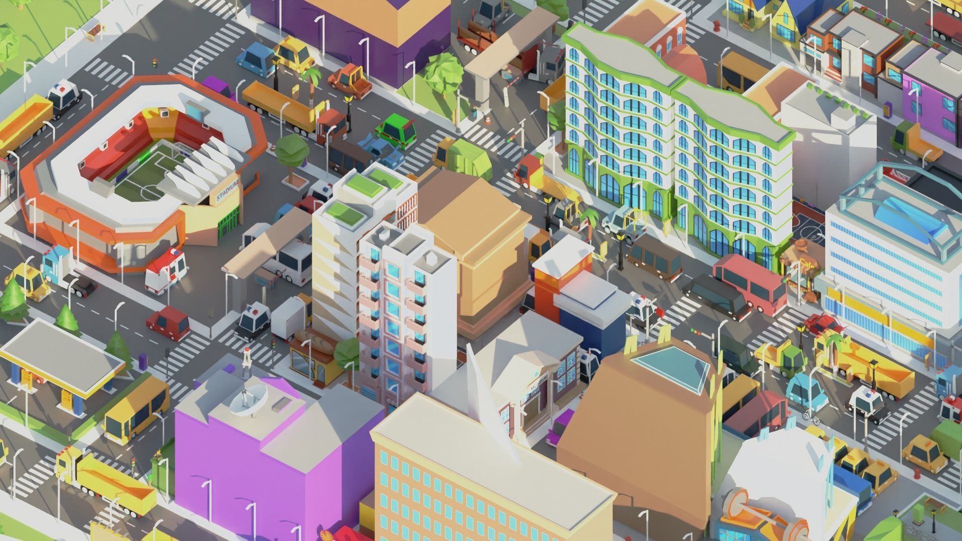Simple Poly City 2 Low-poly 3D model_17
