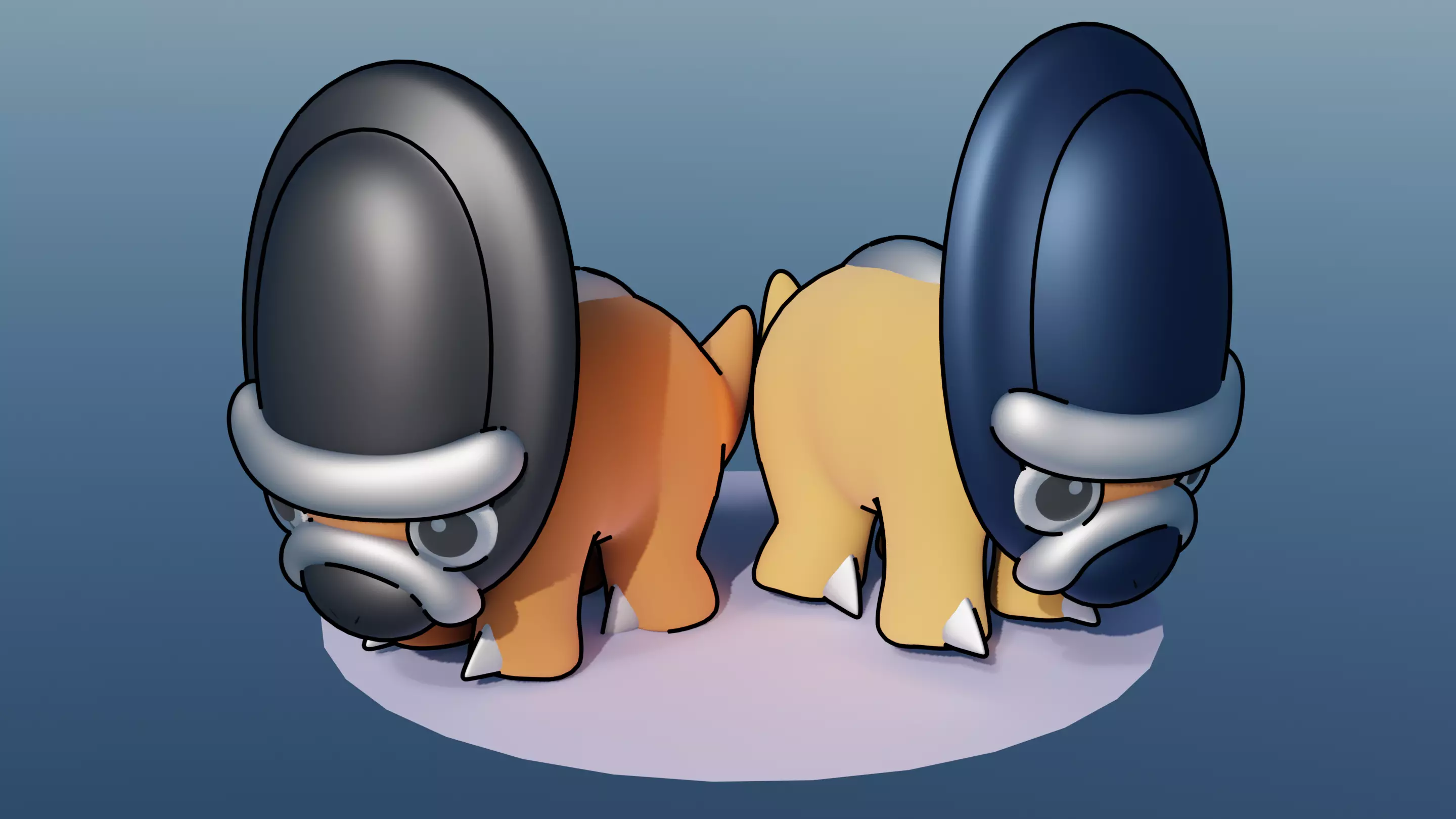 Pokemon Shieldon and Shiny Version rigged 3D model