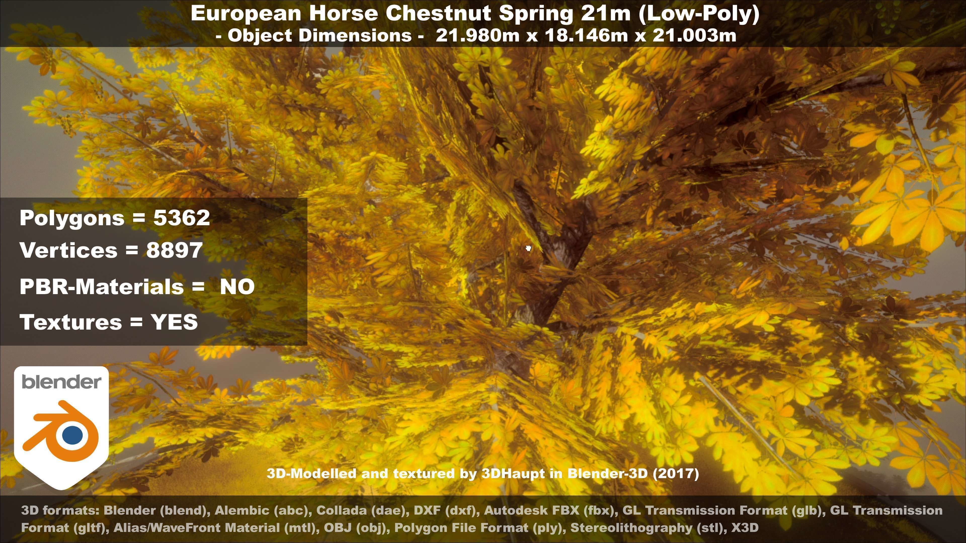 European Horse Chestnut Autumn 21m  Low-poly 3D model_104