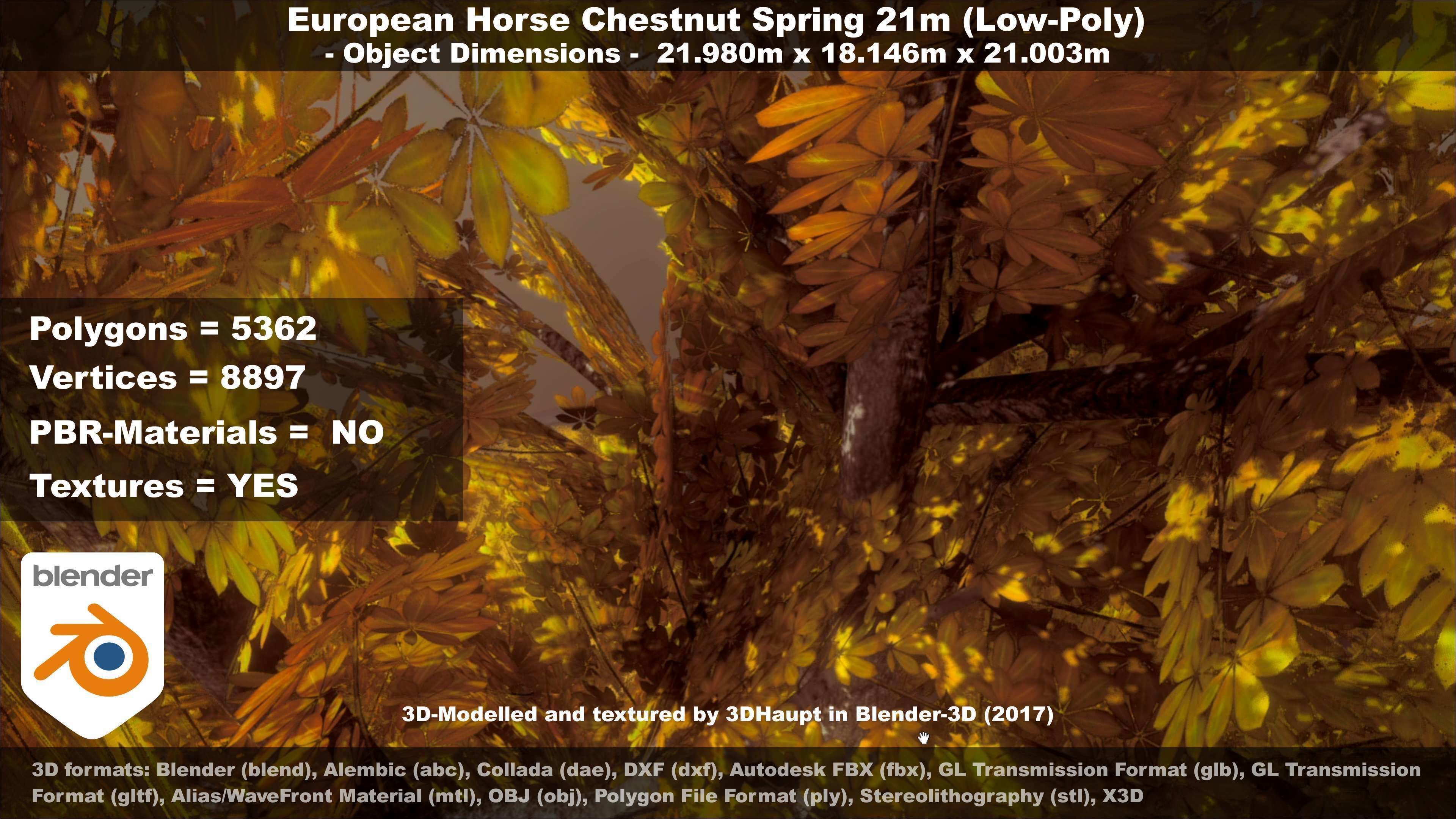 European Horse Chestnut Autumn 21m  Low-poly 3D model_98