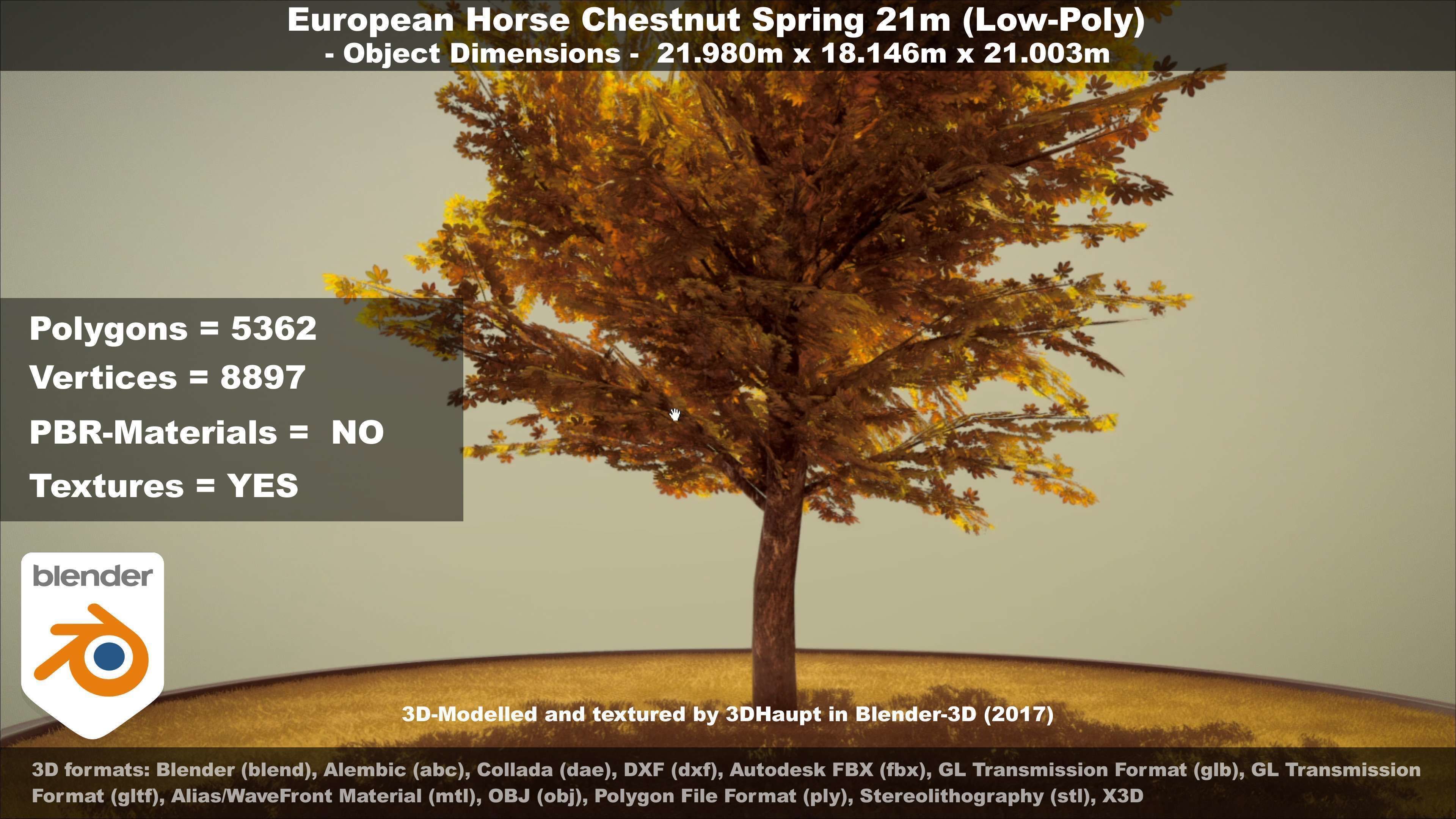 European Horse Chestnut Autumn 21m  Low-poly 3D model_83