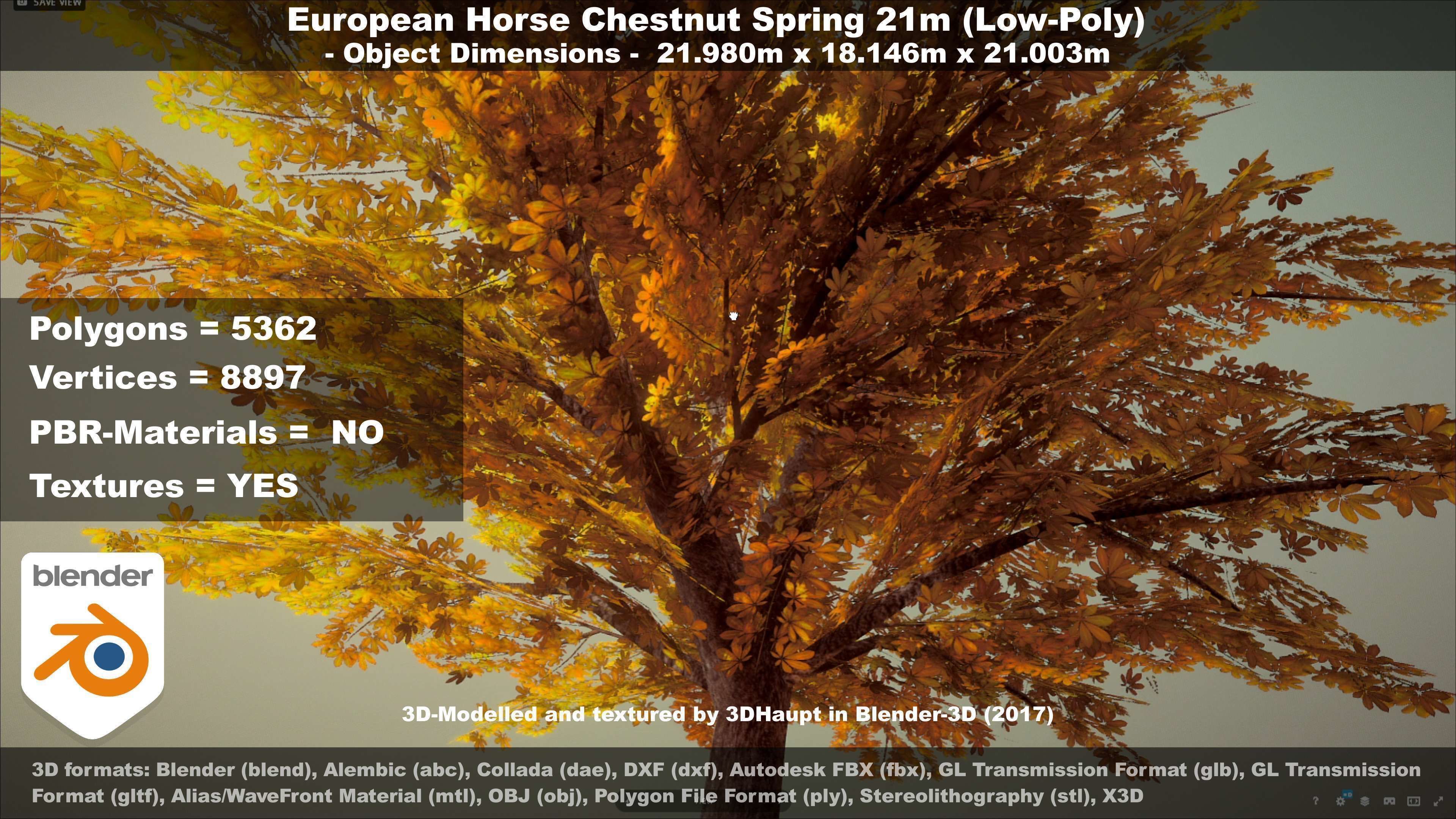 European Horse Chestnut Autumn 21m  Low-poly 3D model_110