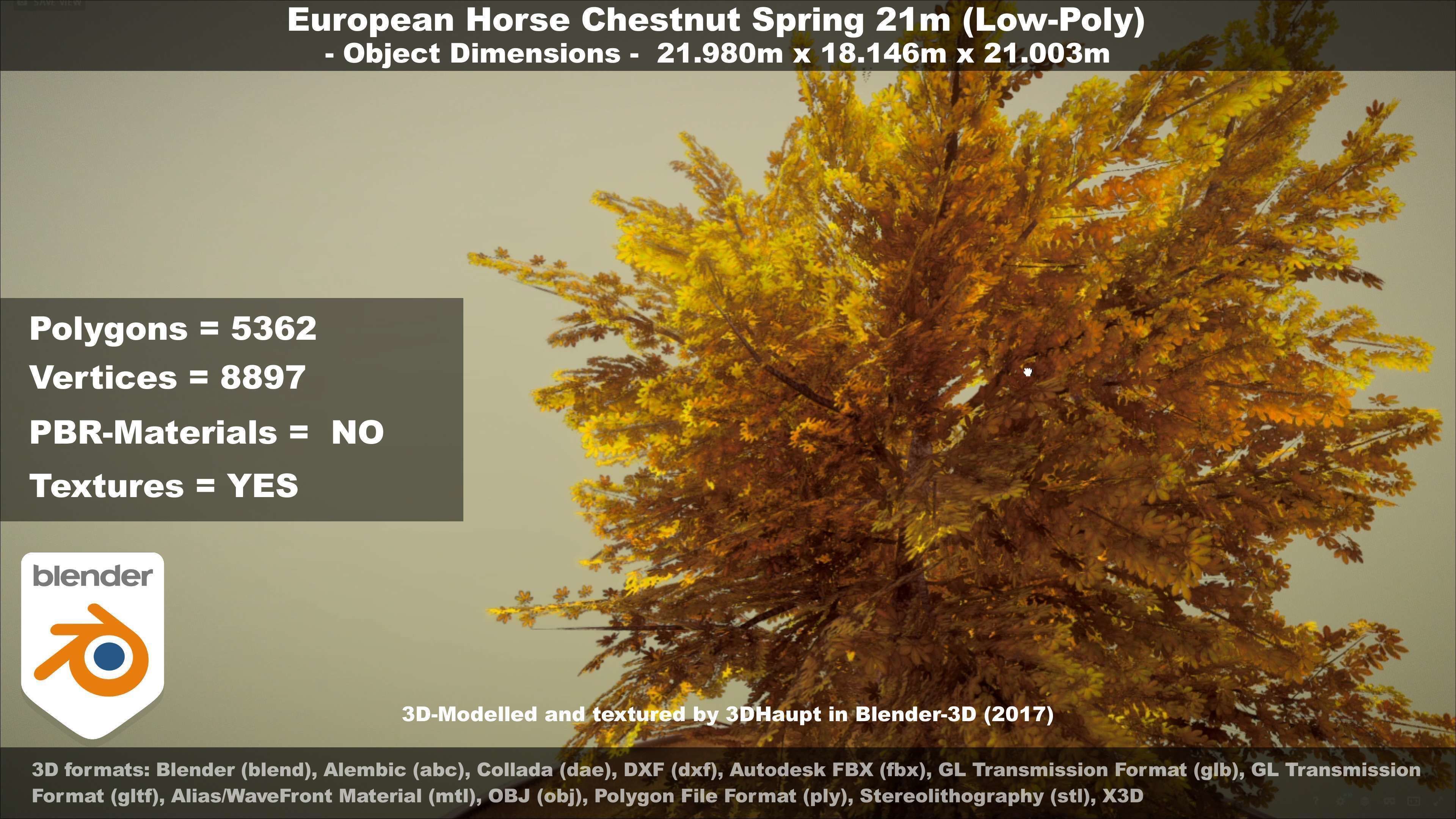 European Horse Chestnut Autumn 21m  Low-poly 3D model_22