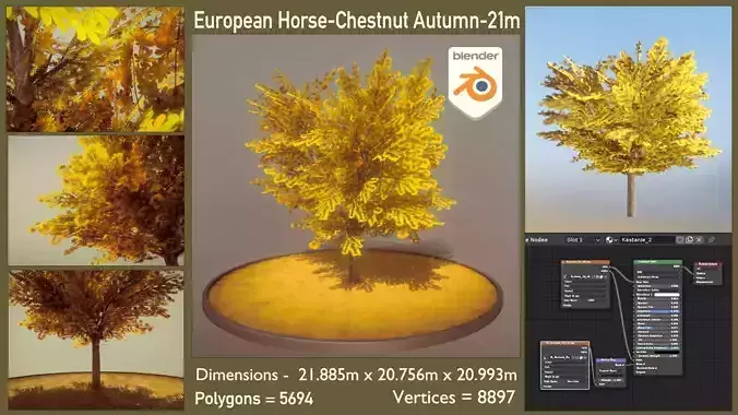 European Horse Chestnut Autumn 21m  Low-poly 3D model