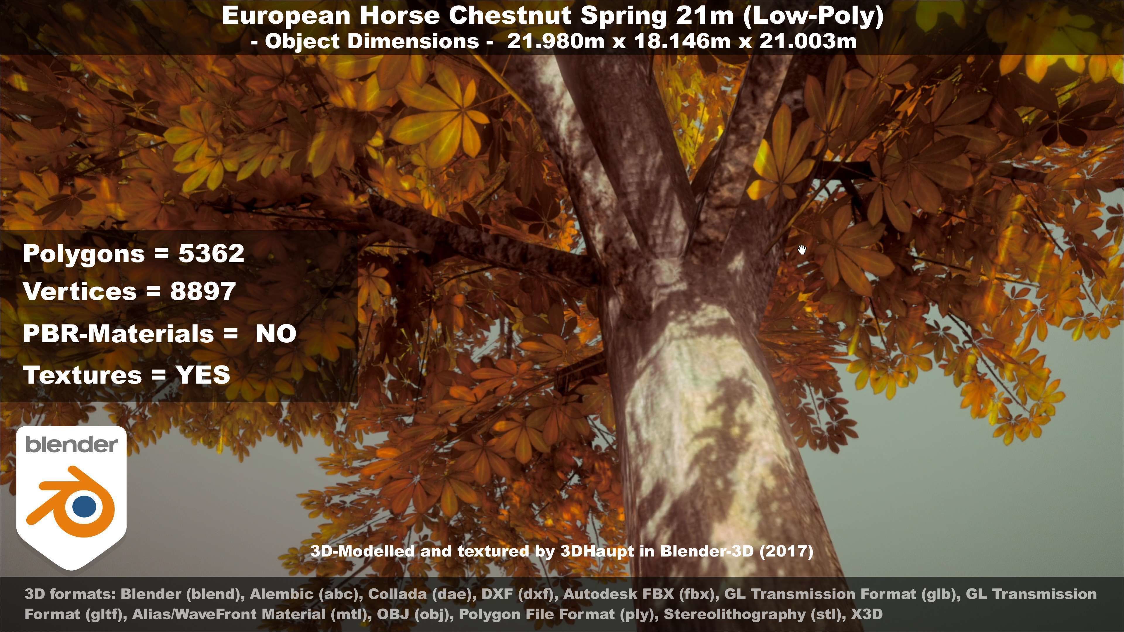 European Horse Chestnut Autumn 21m  Low-poly 3D model_30