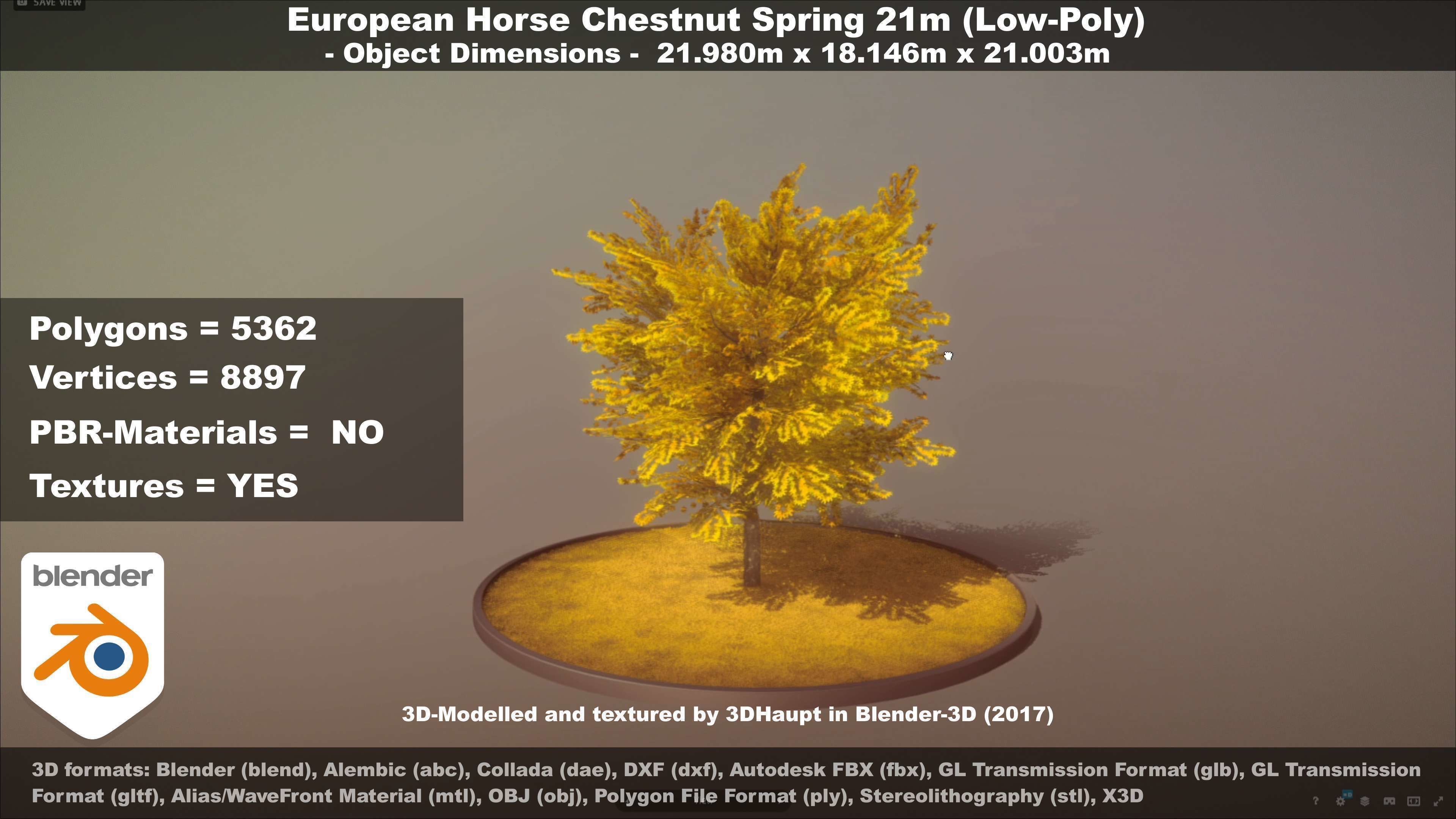 European Horse Chestnut Autumn 21m  Low-poly 3D model_40
