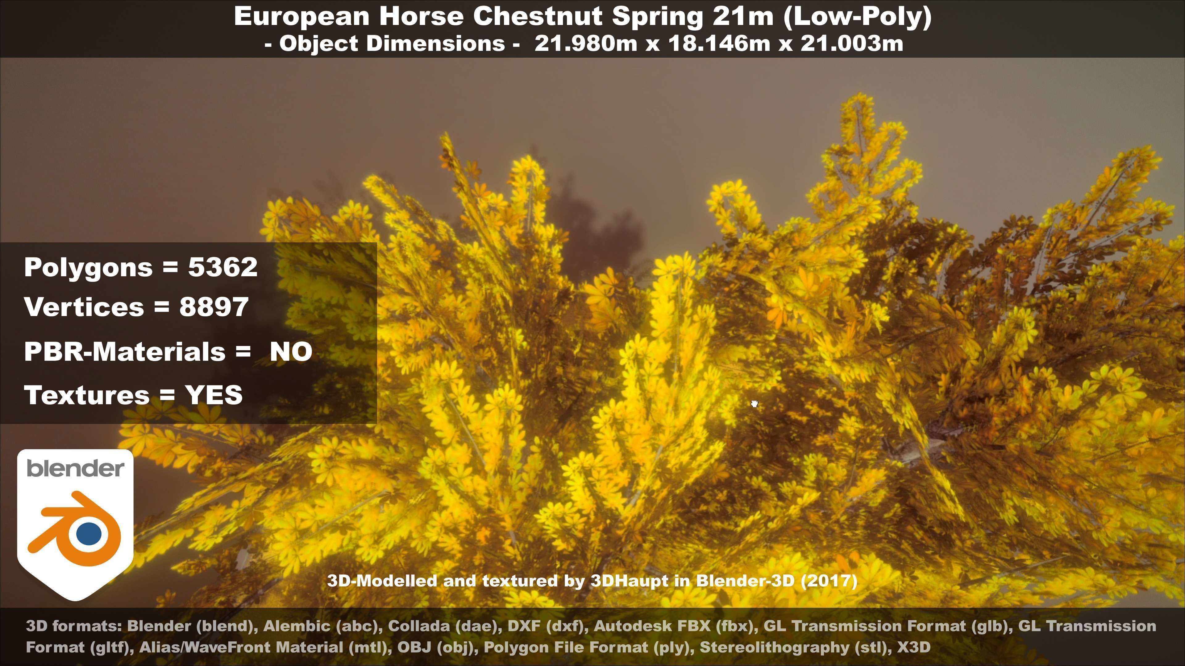 European Horse Chestnut Autumn 21m  Low-poly 3D model_93