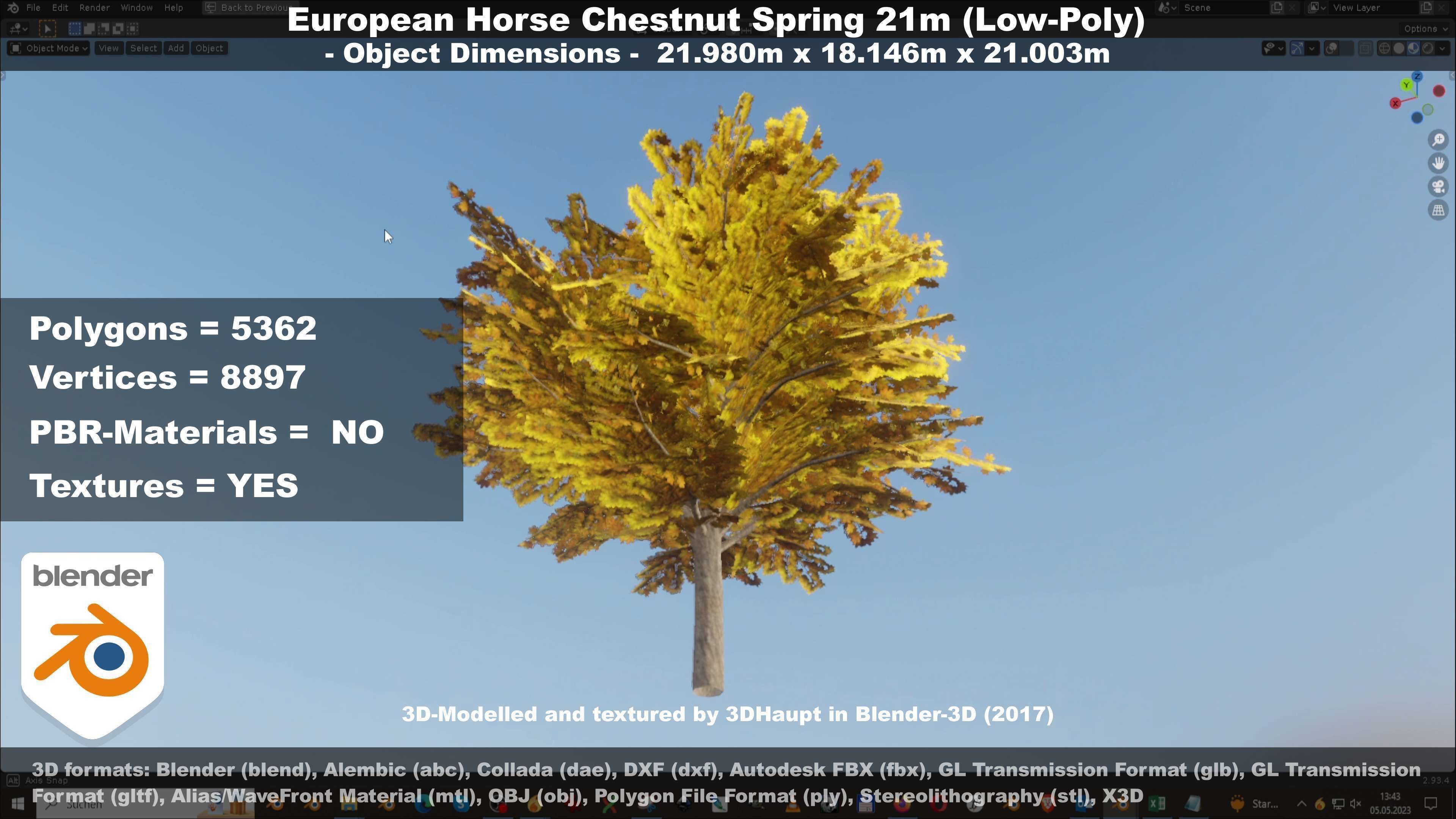 European Horse Chestnut Autumn 21m  Low-poly 3D model_81