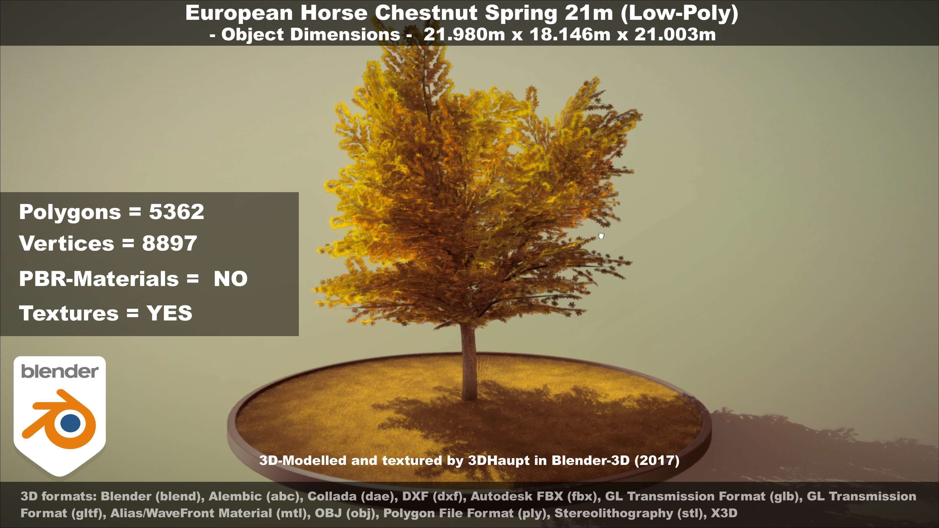 European Horse Chestnut Autumn 21m  Low-poly 3D model_33
