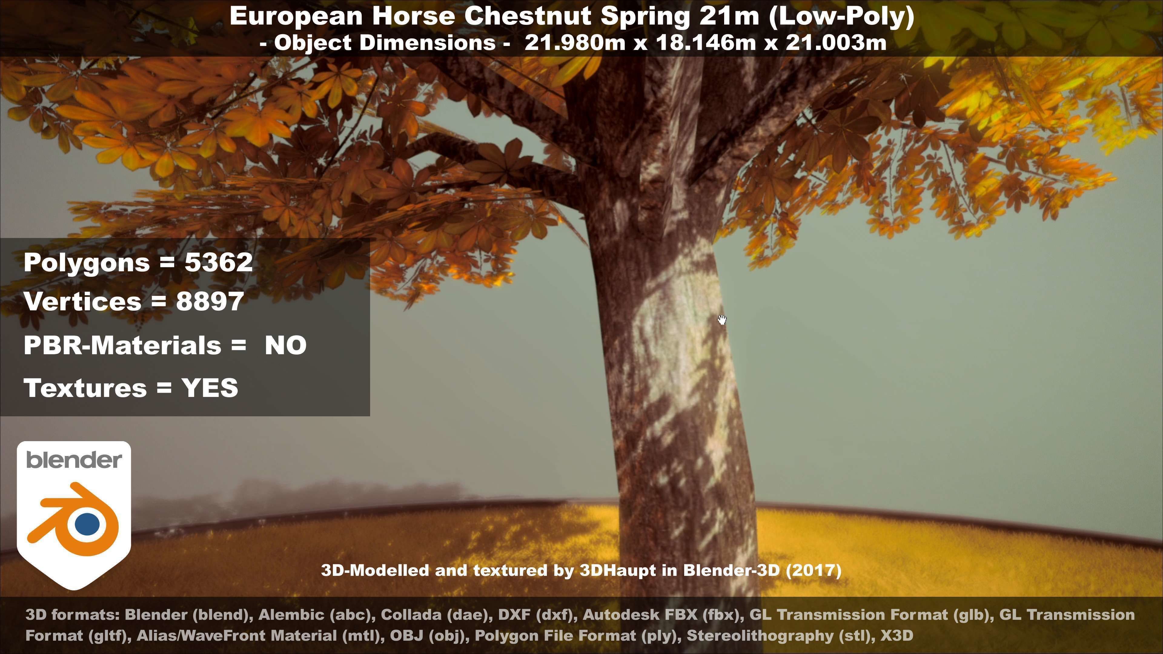 European Horse Chestnut Autumn 21m  Low-poly 3D model_76