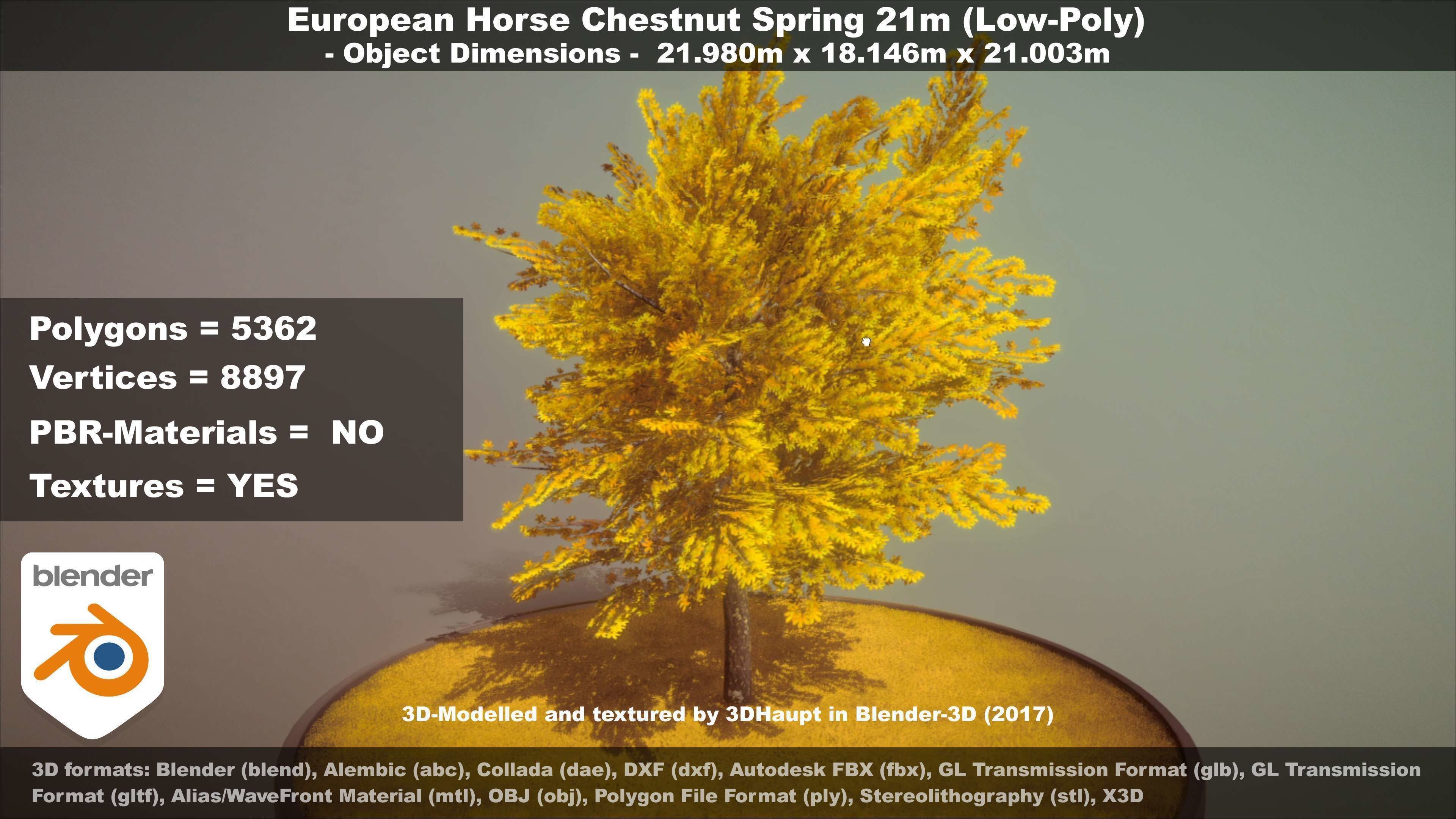 European Horse Chestnut Autumn 21m  Low-poly 3D model_16