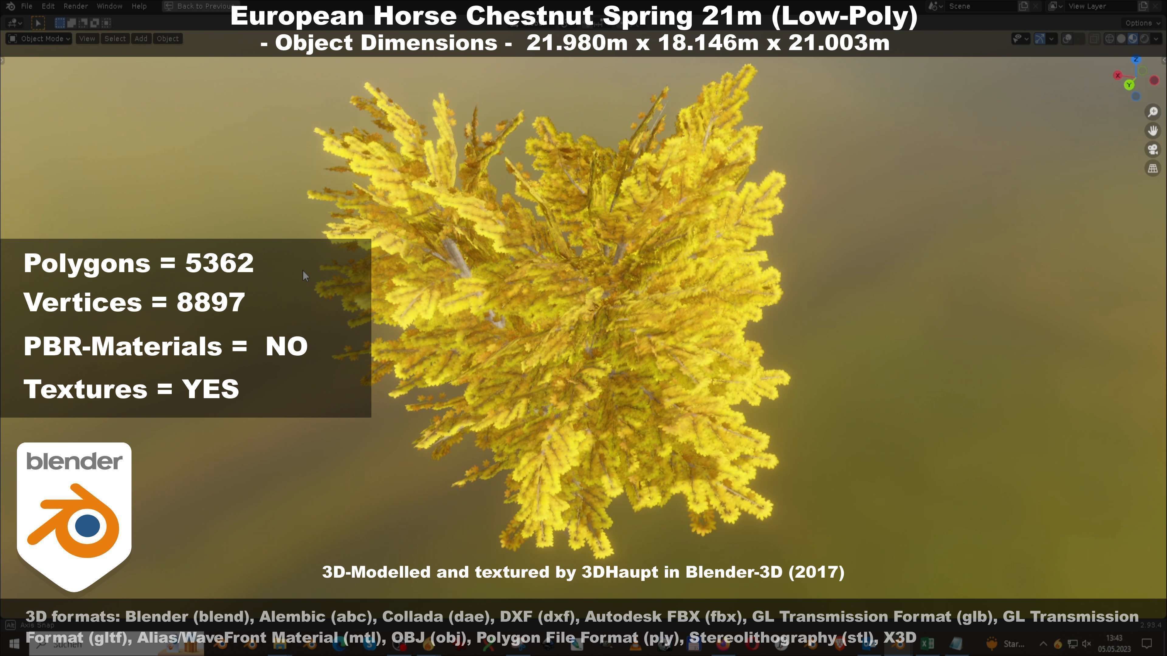 European Horse Chestnut Autumn 21m  Low-poly 3D model_28