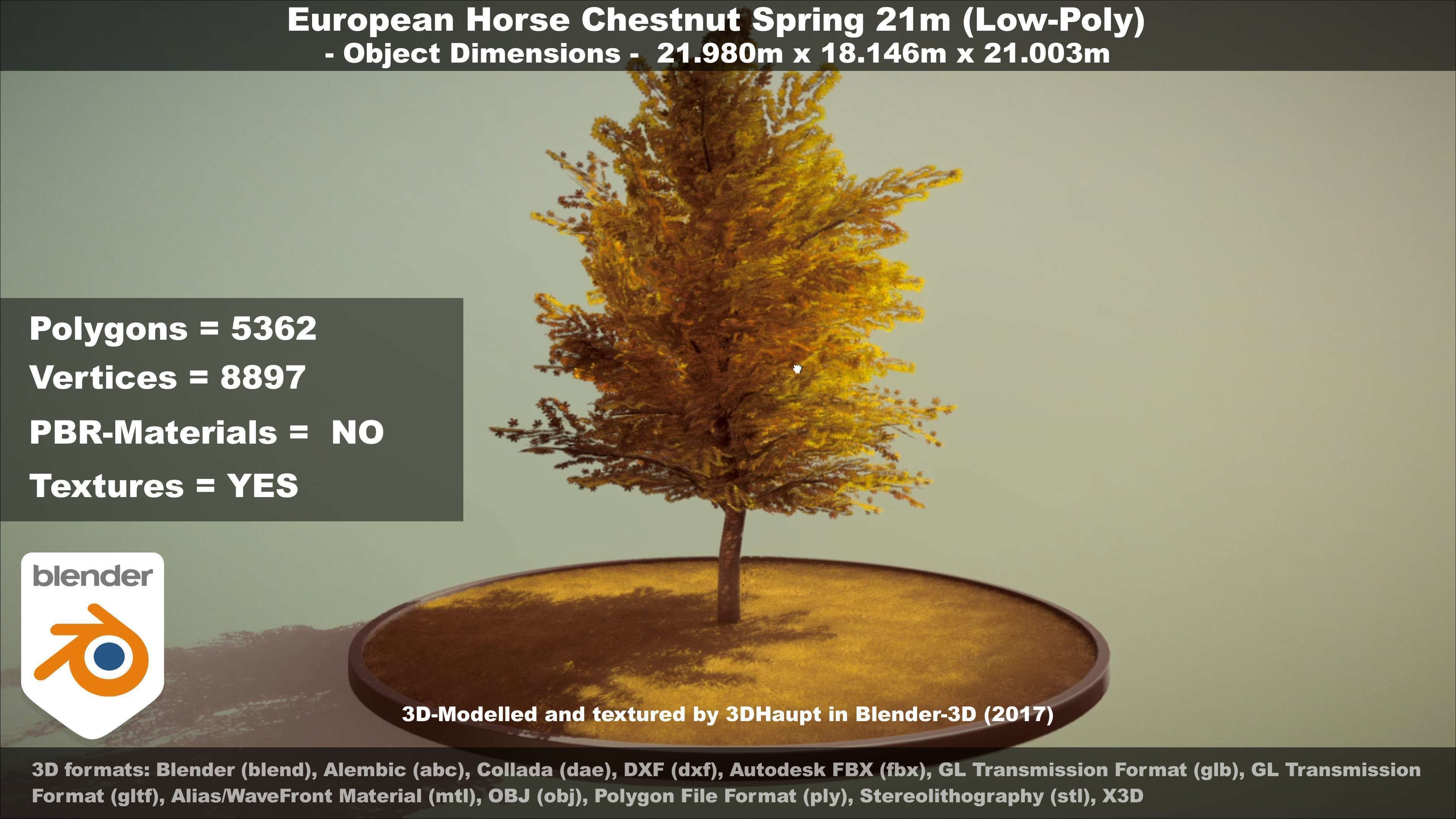 European Horse Chestnut Autumn 21m  Low-poly 3D model_55