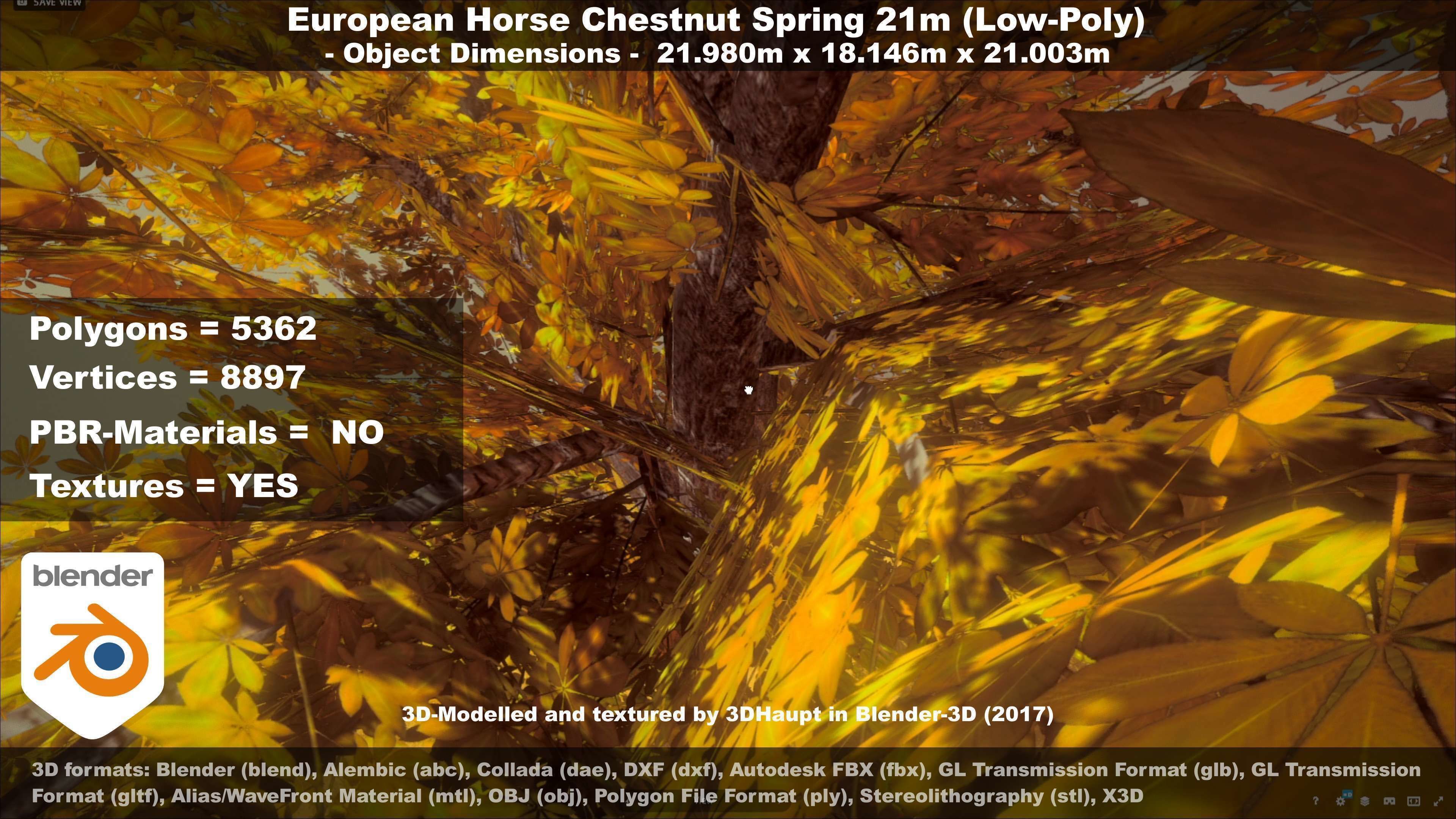 European Horse Chestnut Autumn 21m  Low-poly 3D model_62