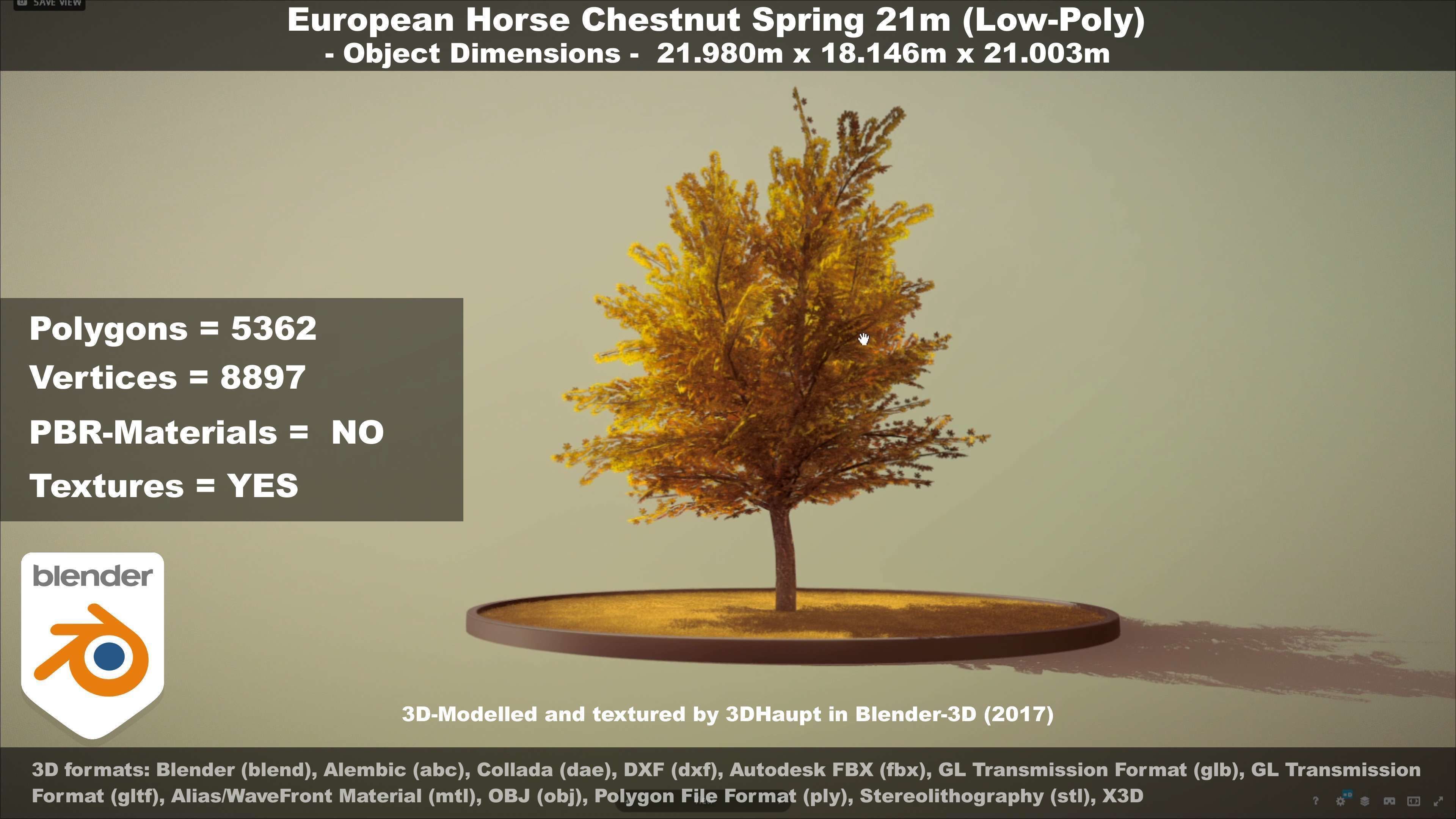 European Horse Chestnut Autumn 21m  Low-poly 3D model_41