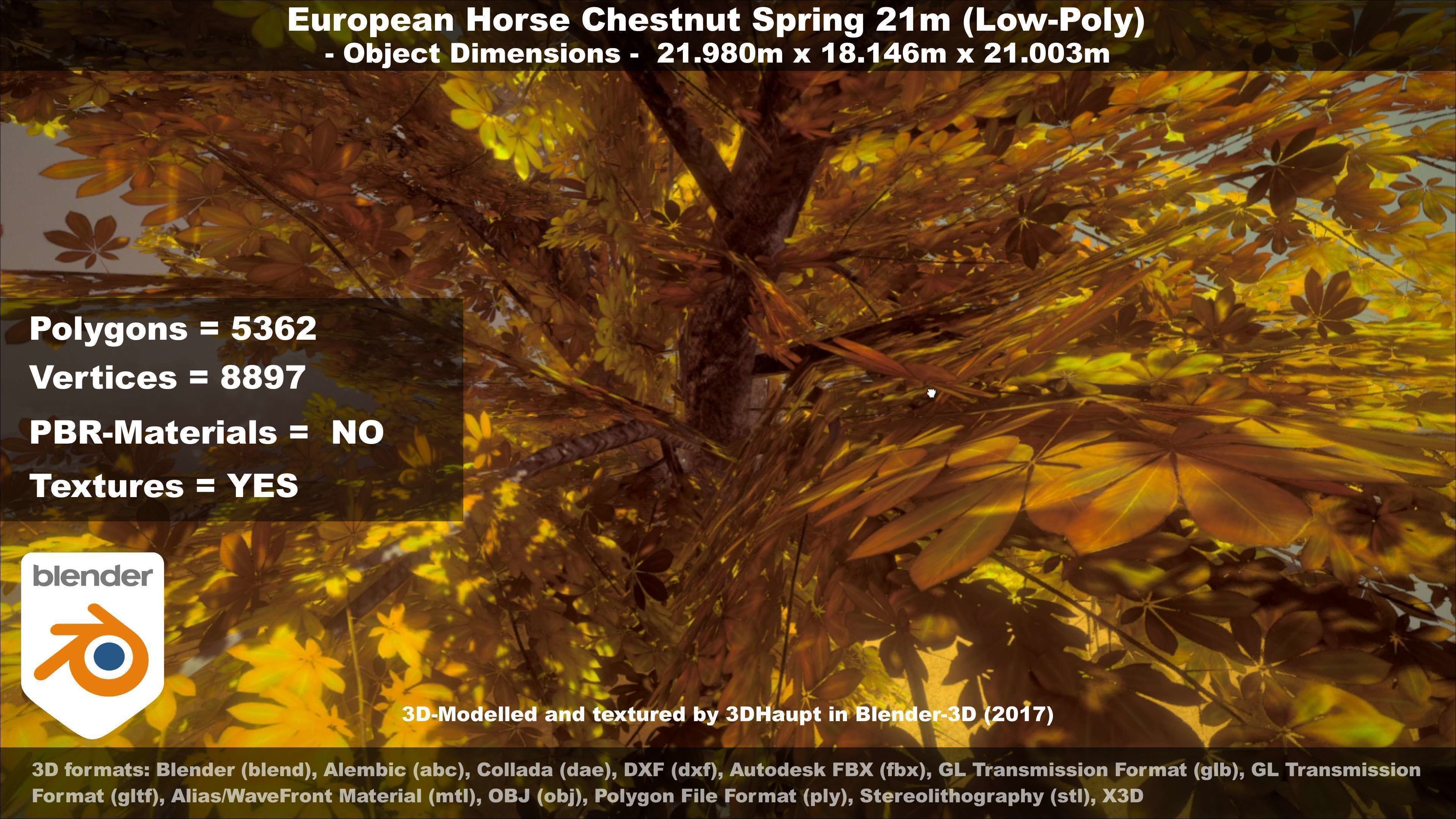 European Horse Chestnut Autumn 21m  Low-poly 3D model_97