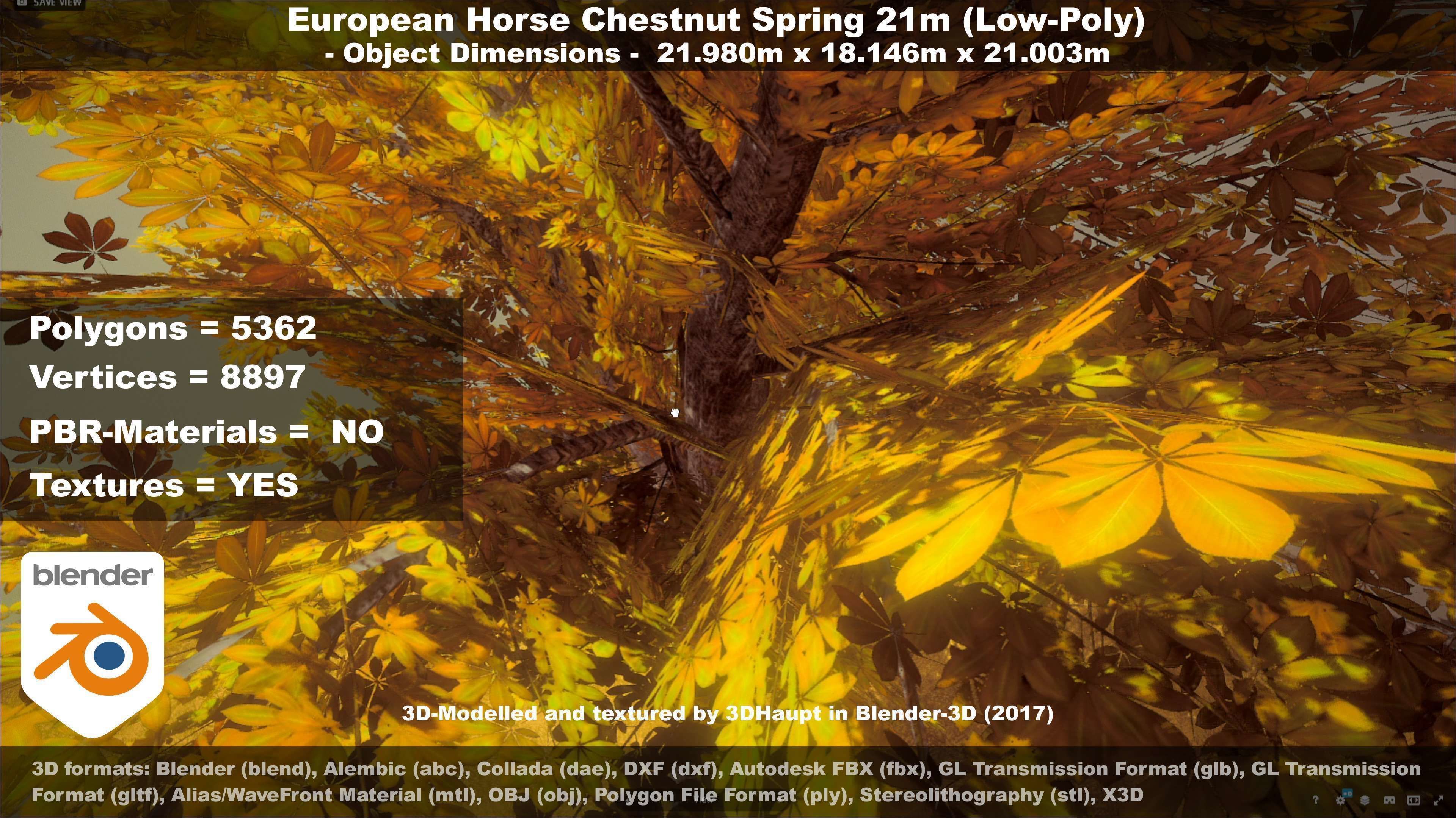 European Horse Chestnut Autumn 21m  Low-poly 3D model_106