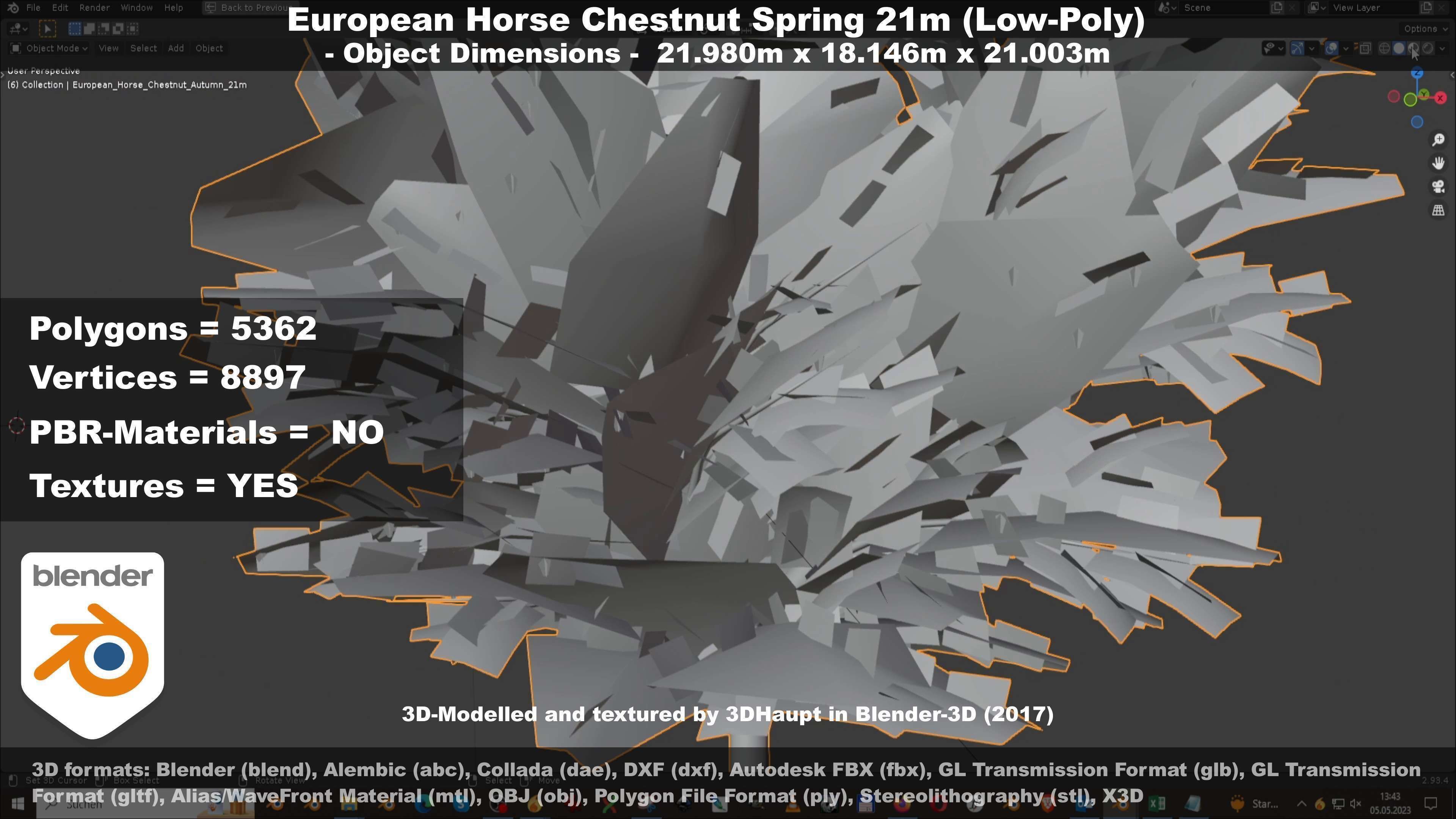 European Horse Chestnut Autumn 21m  Low-poly 3D model_58