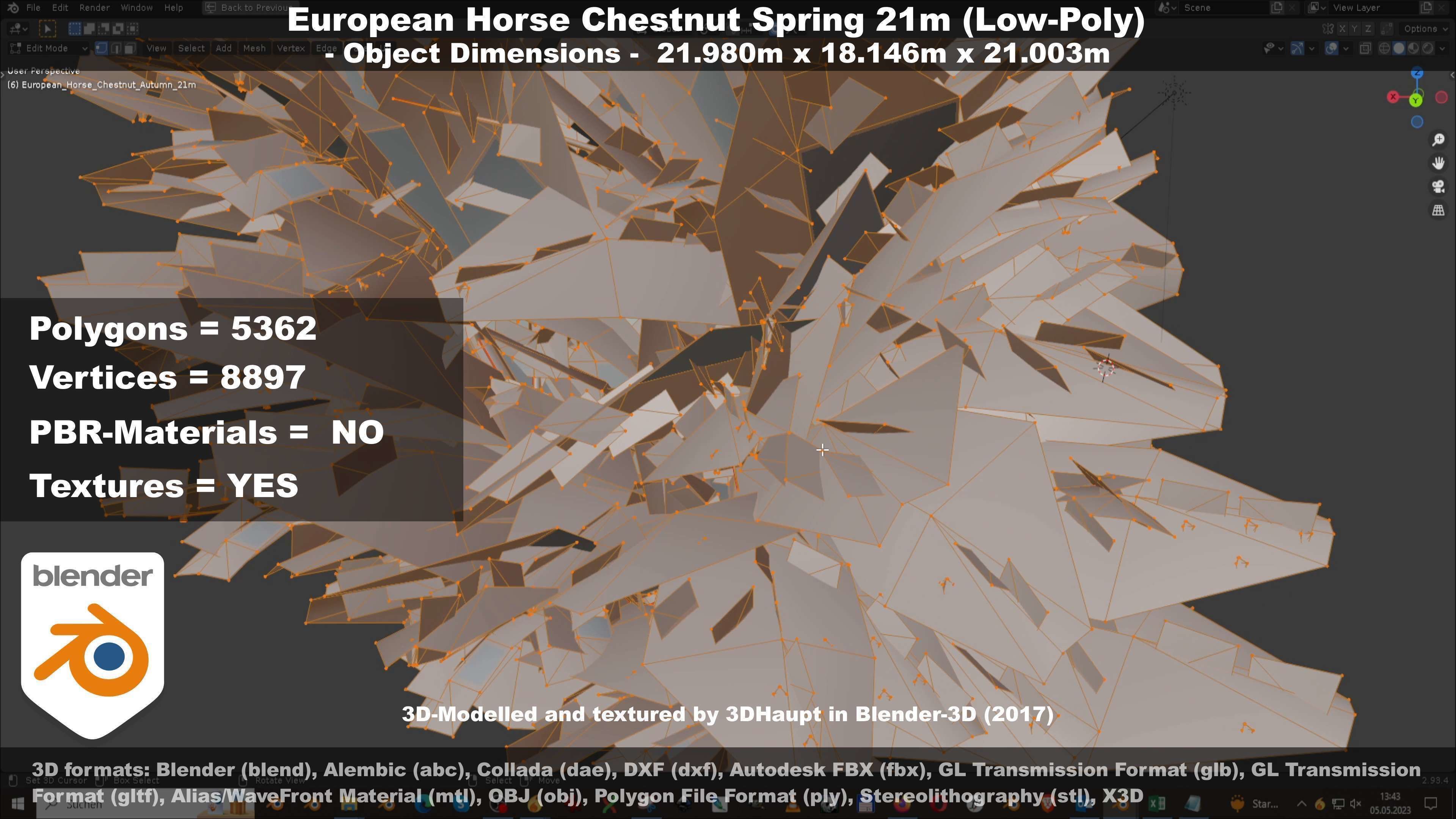 European Horse Chestnut Autumn 21m  Low-poly 3D model_45