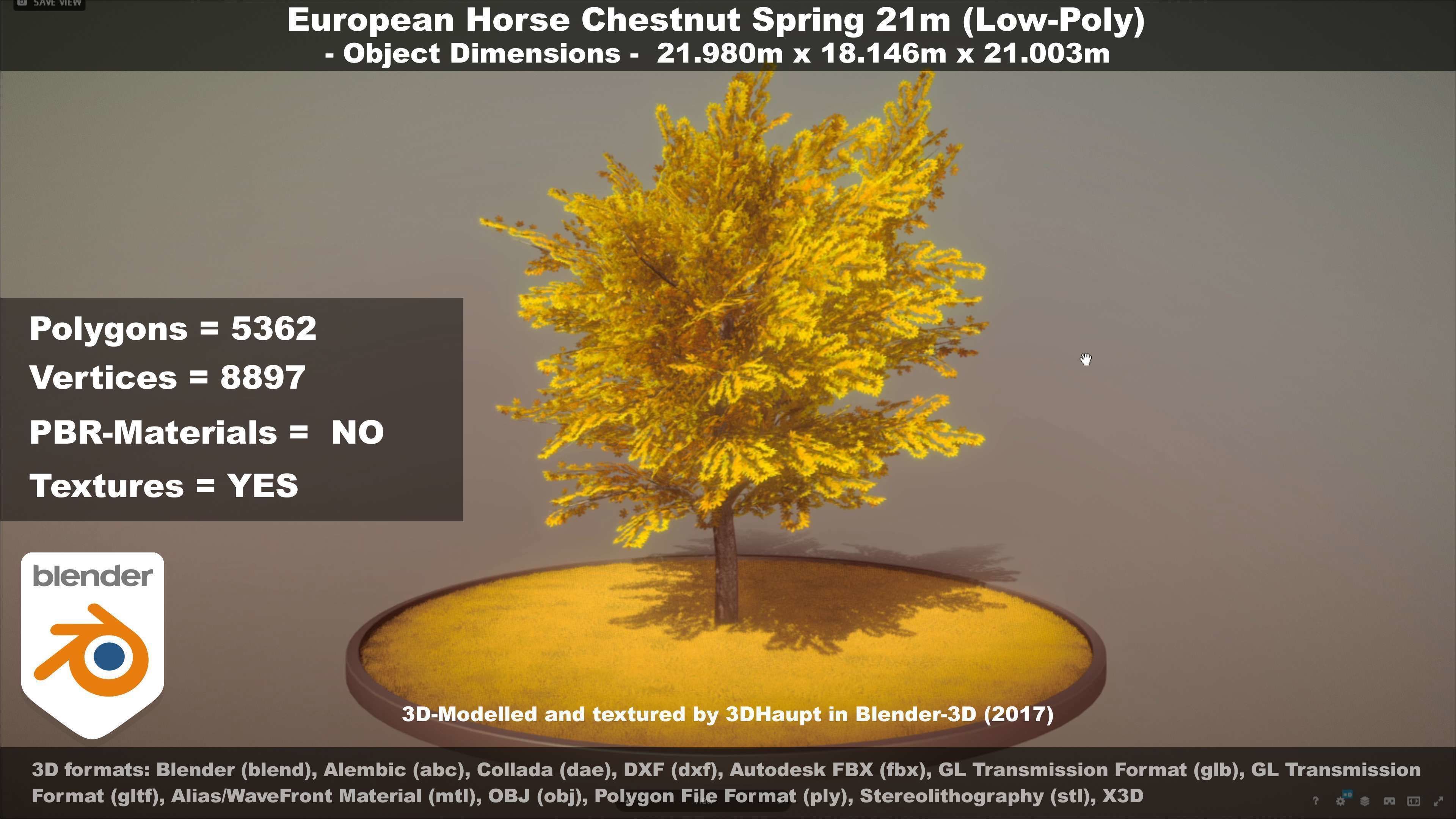 European Horse Chestnut Autumn 21m  Low-poly 3D model_49