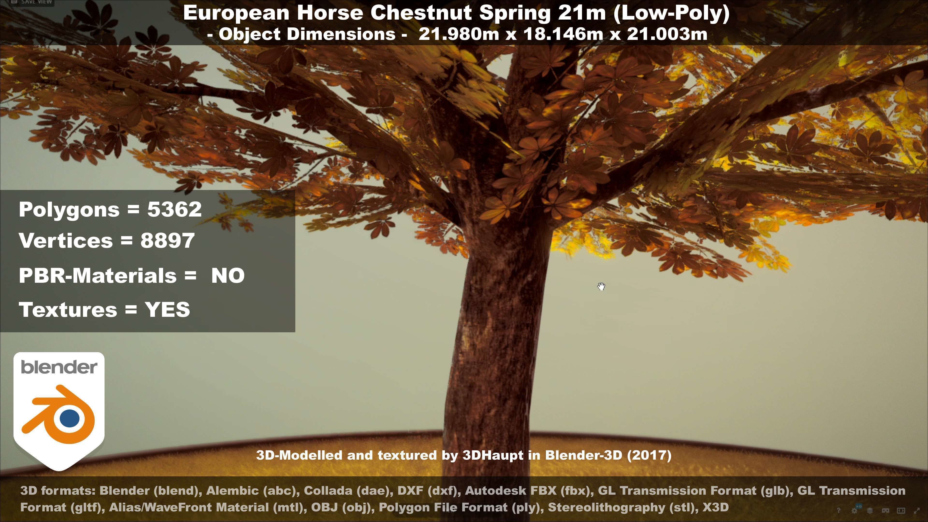 European Horse Chestnut Autumn 21m  Low-poly 3D model_85