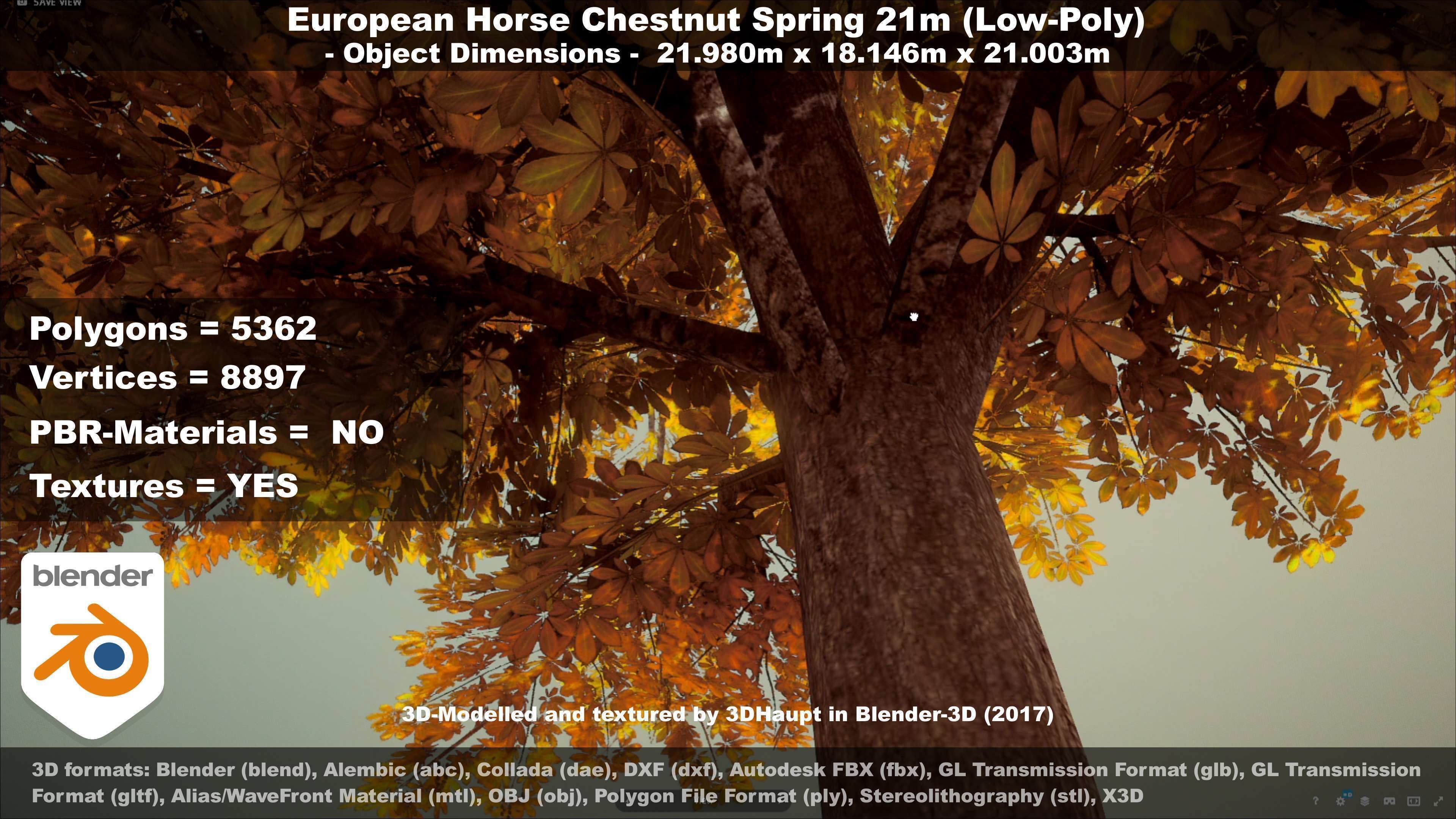 European Horse Chestnut Autumn 21m  Low-poly 3D model_101
