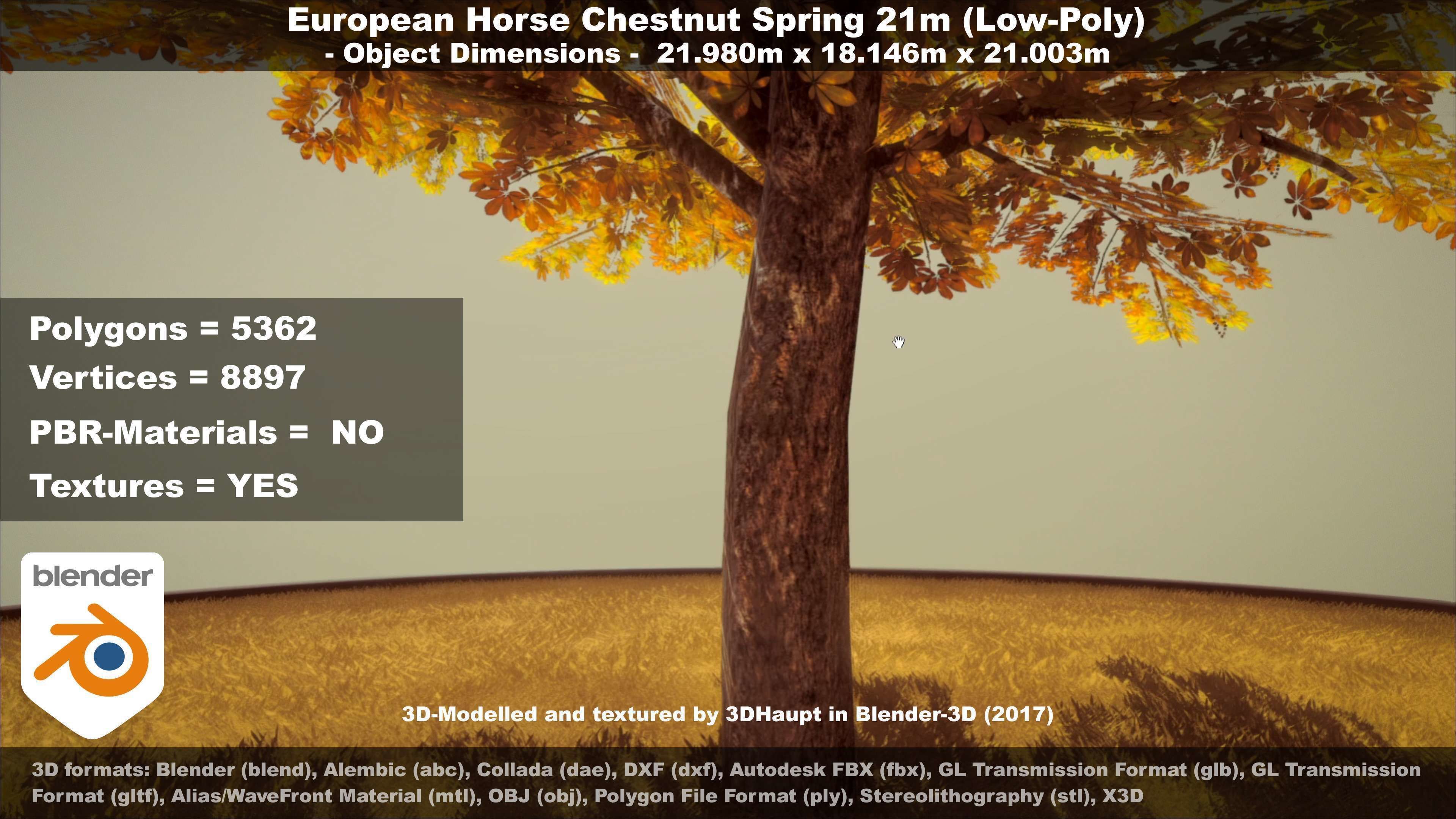 European Horse Chestnut Autumn 21m  Low-poly 3D model_31