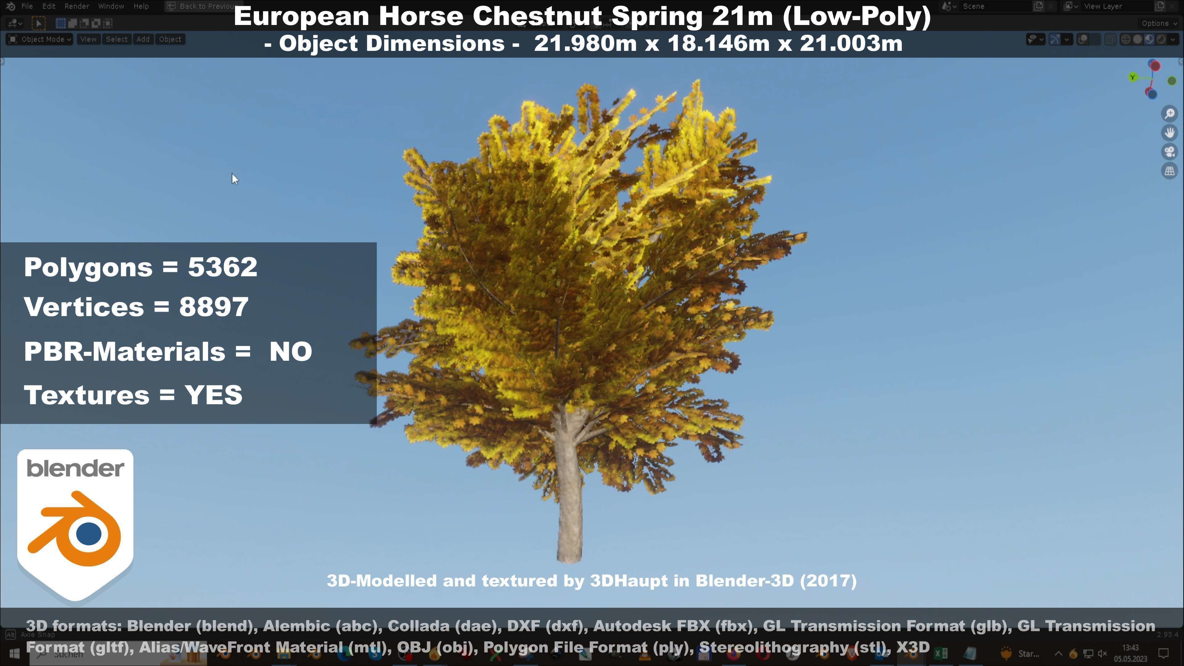 European Horse Chestnut Autumn 21m  Low-poly 3D model_44