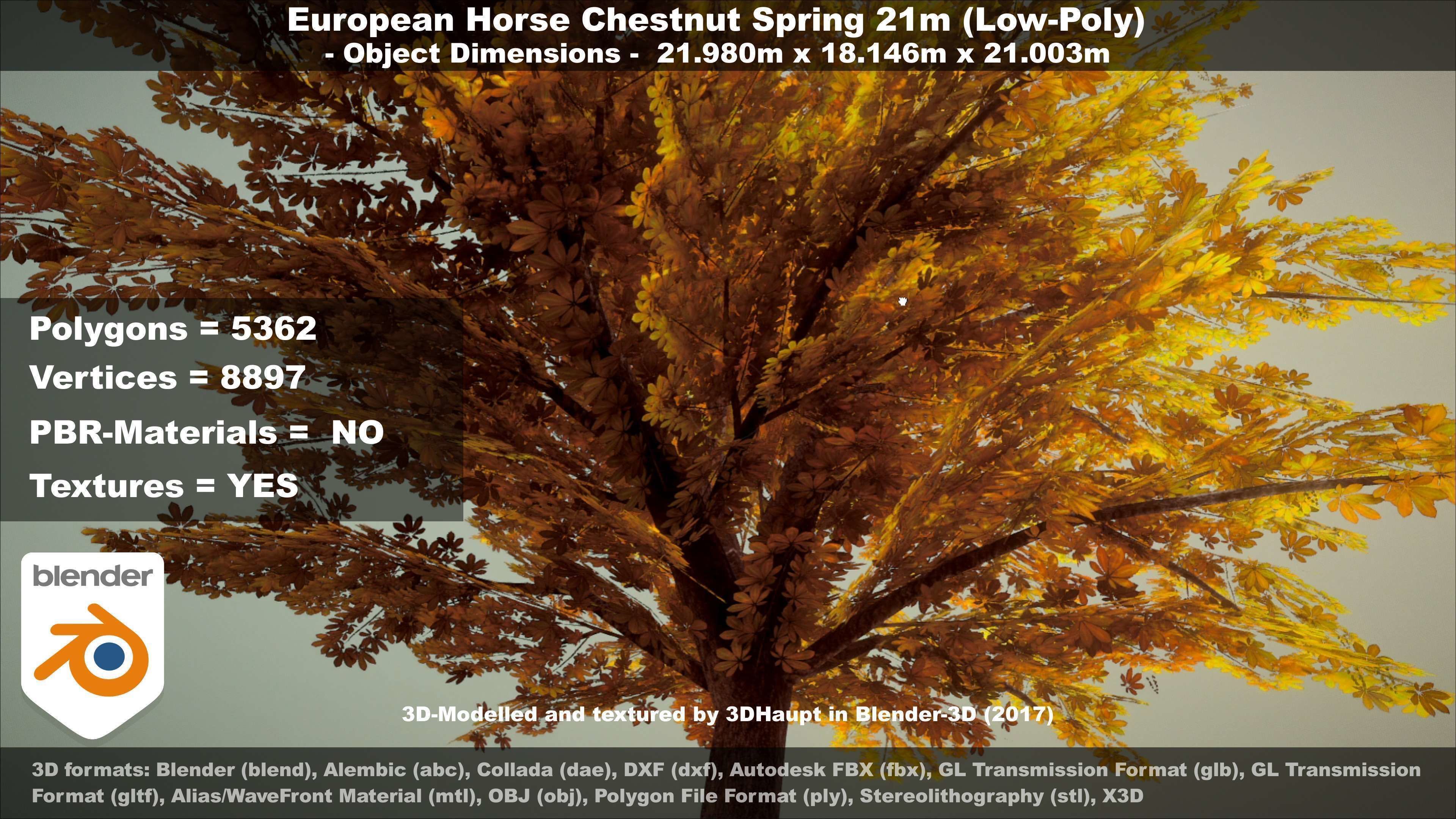 European Horse Chestnut Autumn 21m  Low-poly 3D model_52