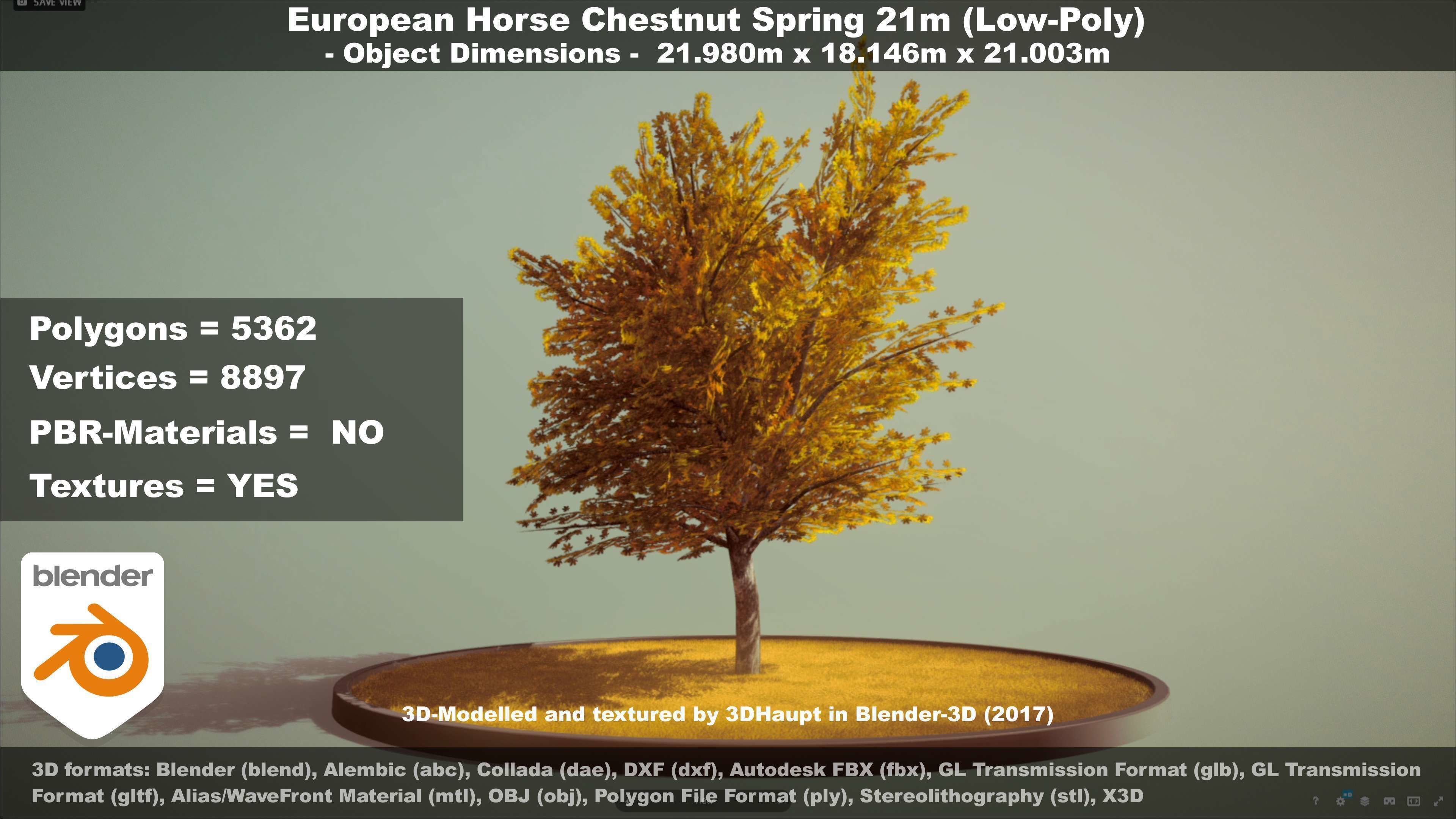 European Horse Chestnut Autumn 21m  Low-poly 3D model_23