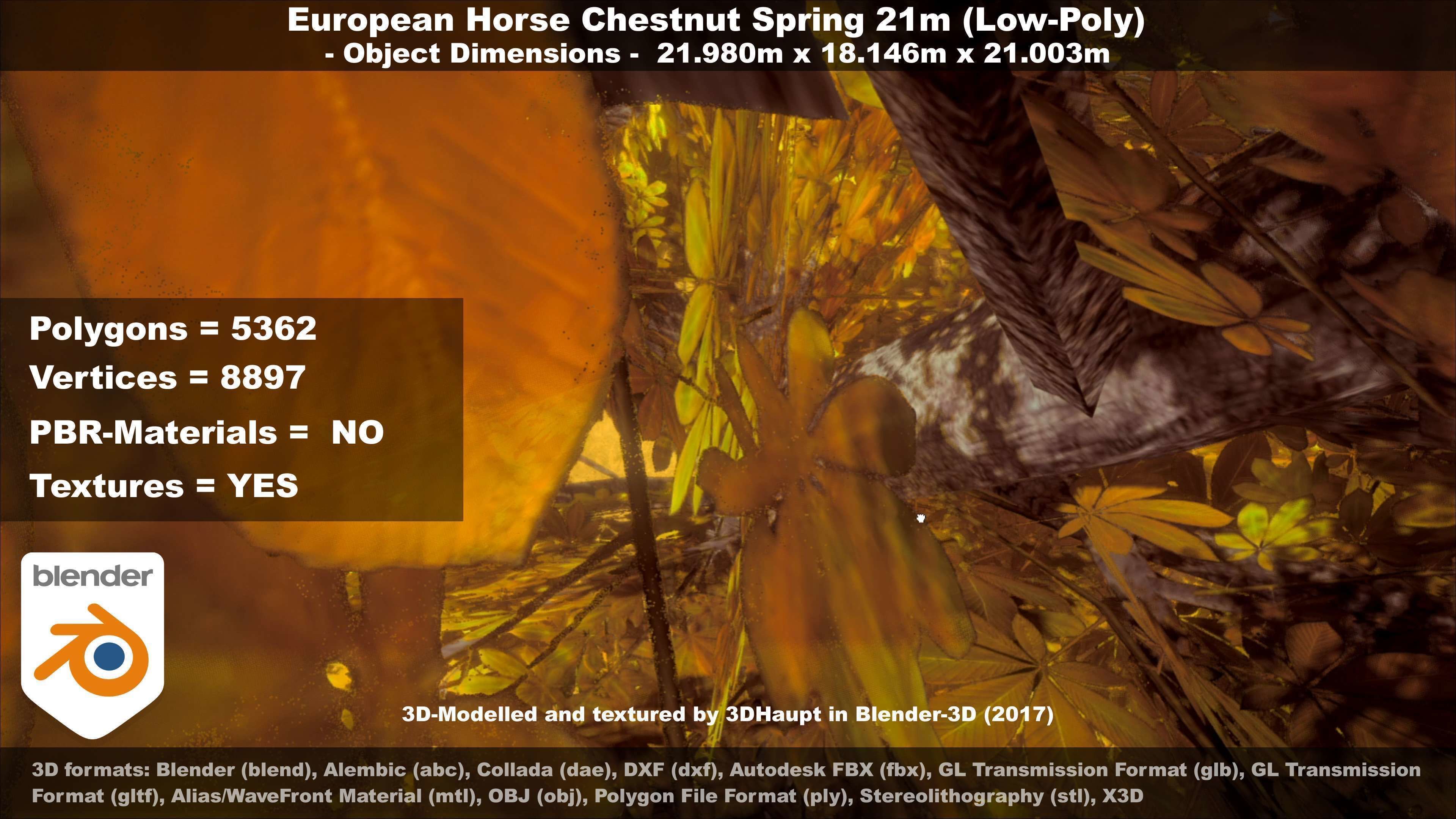 European Horse Chestnut Autumn 21m  Low-poly 3D model_90