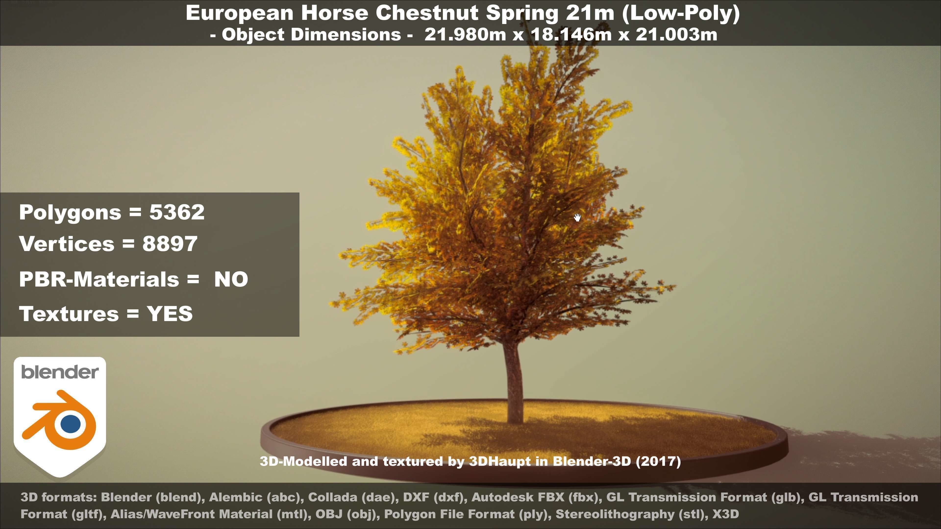 European Horse Chestnut Autumn 21m  Low-poly 3D model_114