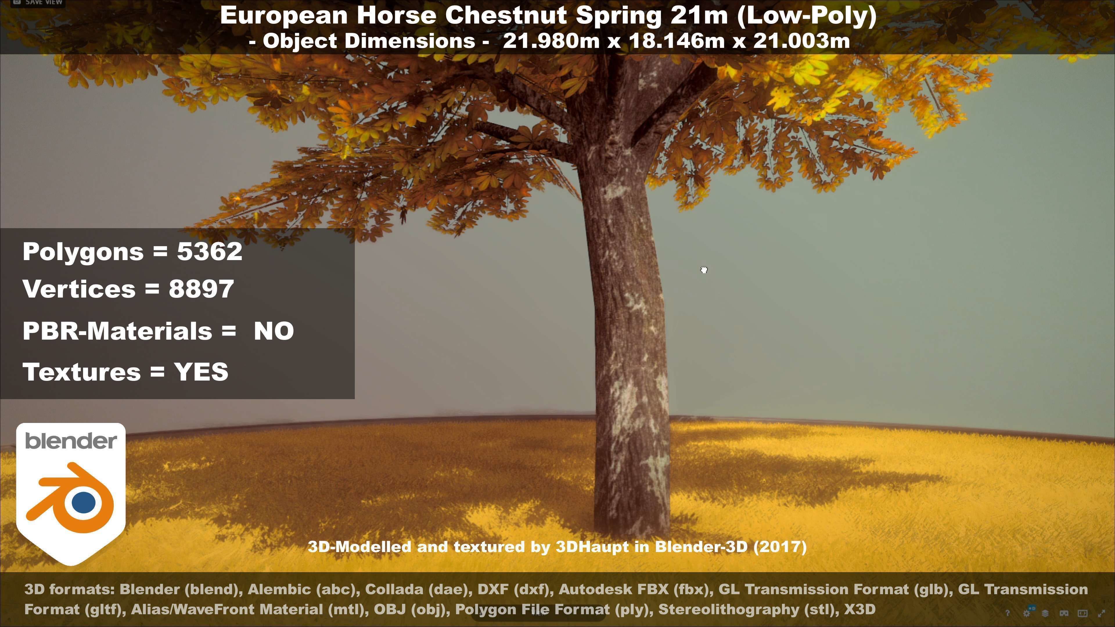 European Horse Chestnut Autumn 21m  Low-poly 3D model_86