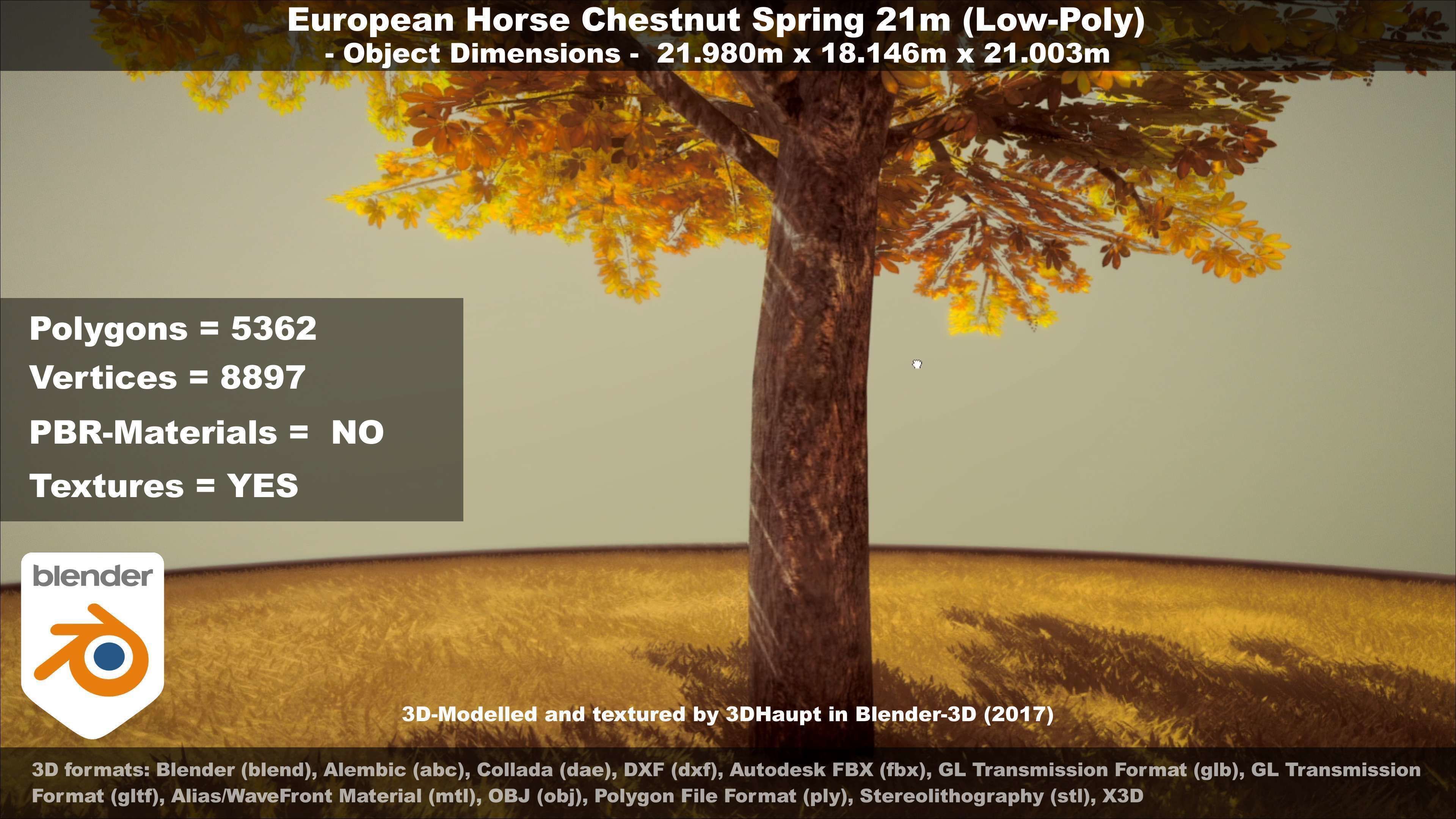 European Horse Chestnut Autumn 21m  Low-poly 3D model_84