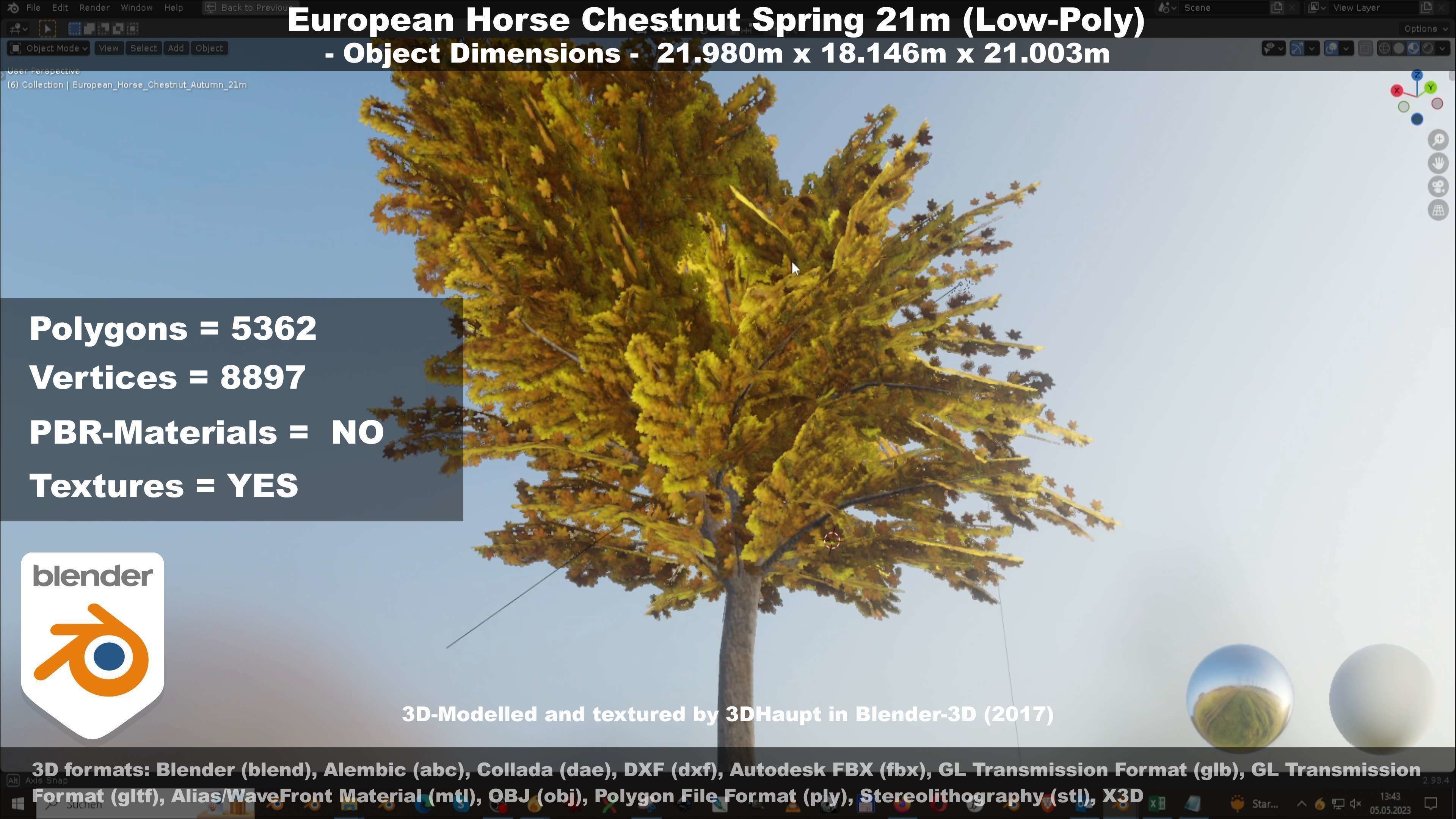 European Horse Chestnut Autumn 21m  Low-poly 3D model_69