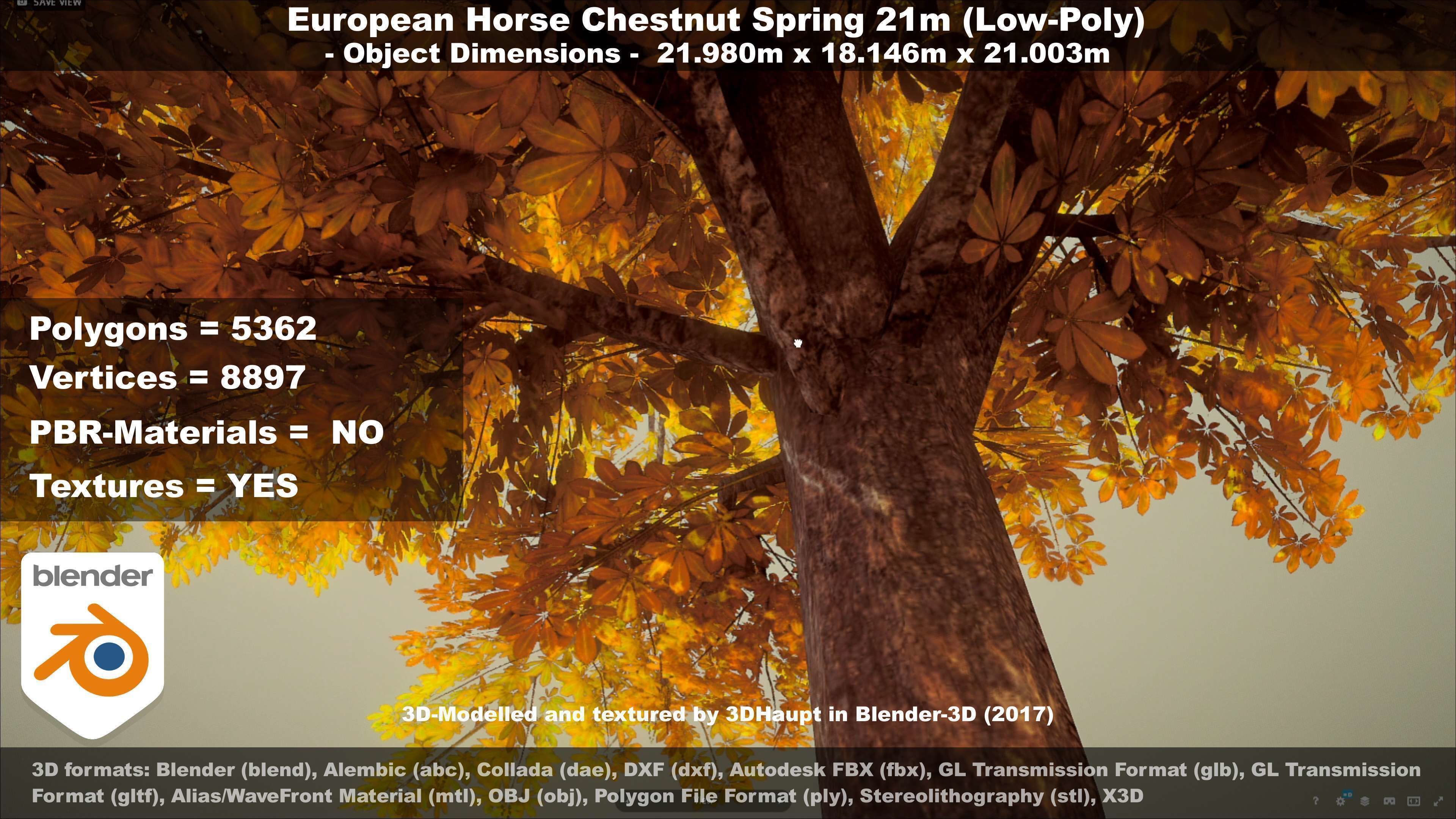 European Horse Chestnut Autumn 21m  Low-poly 3D model_35