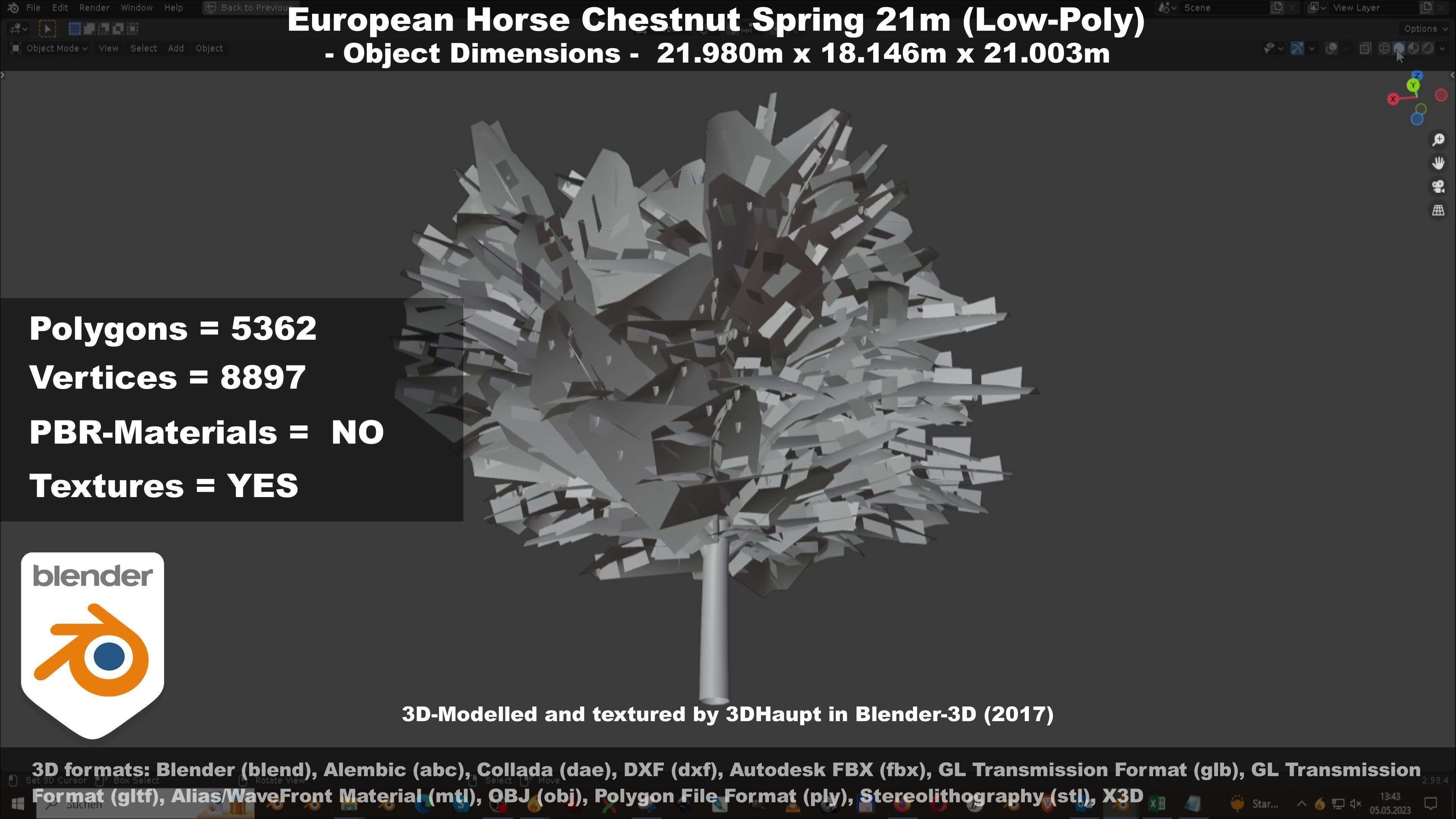 European Horse Chestnut Autumn 21m  Low-poly 3D model_12