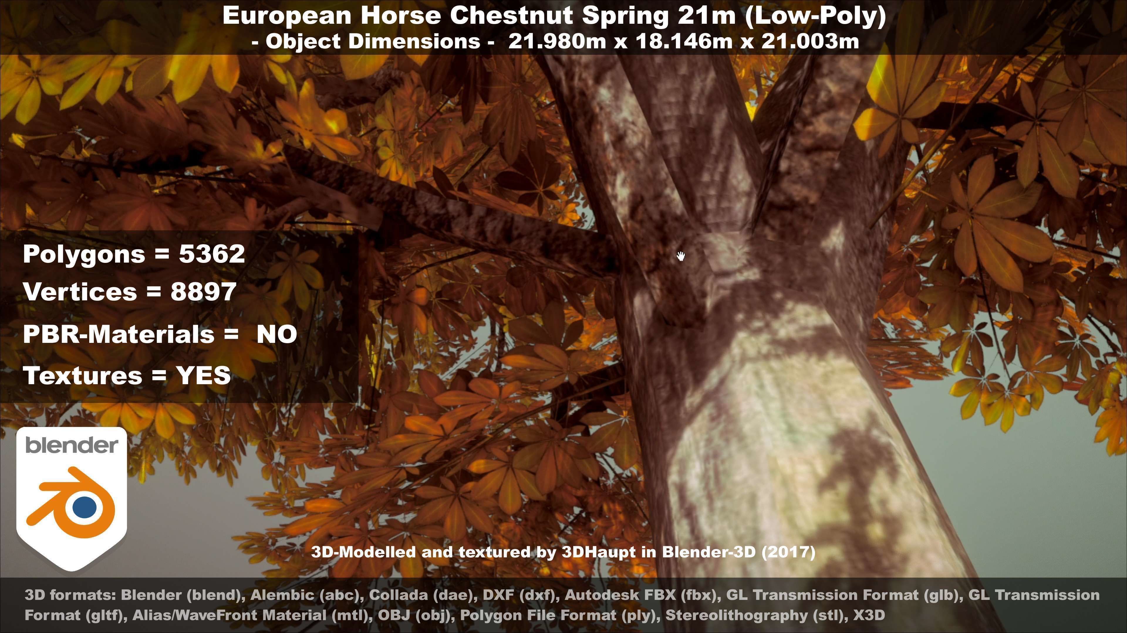 European Horse Chestnut Autumn 21m  Low-poly 3D model_87