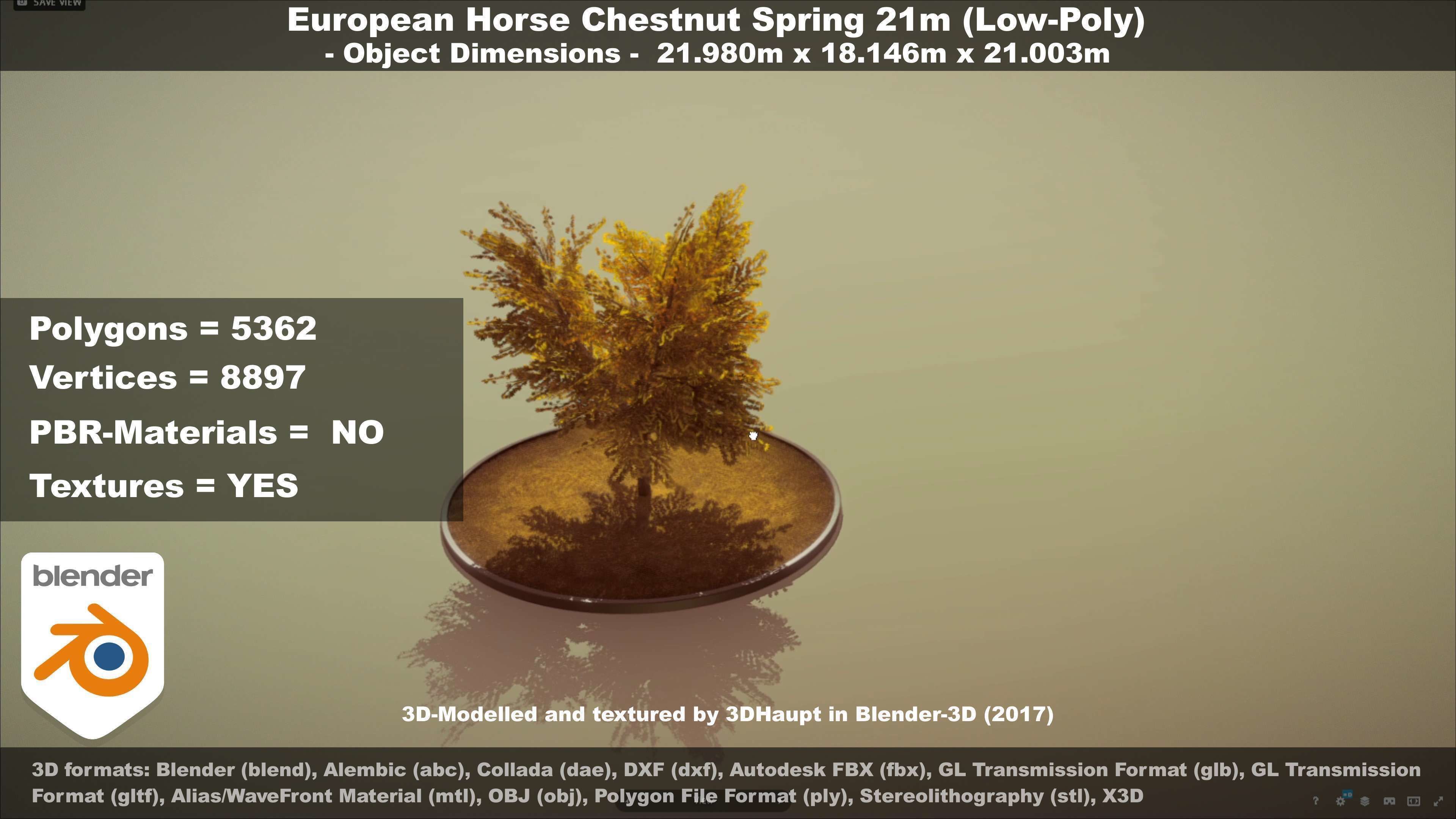 European Horse Chestnut Autumn 21m  Low-poly 3D model_38