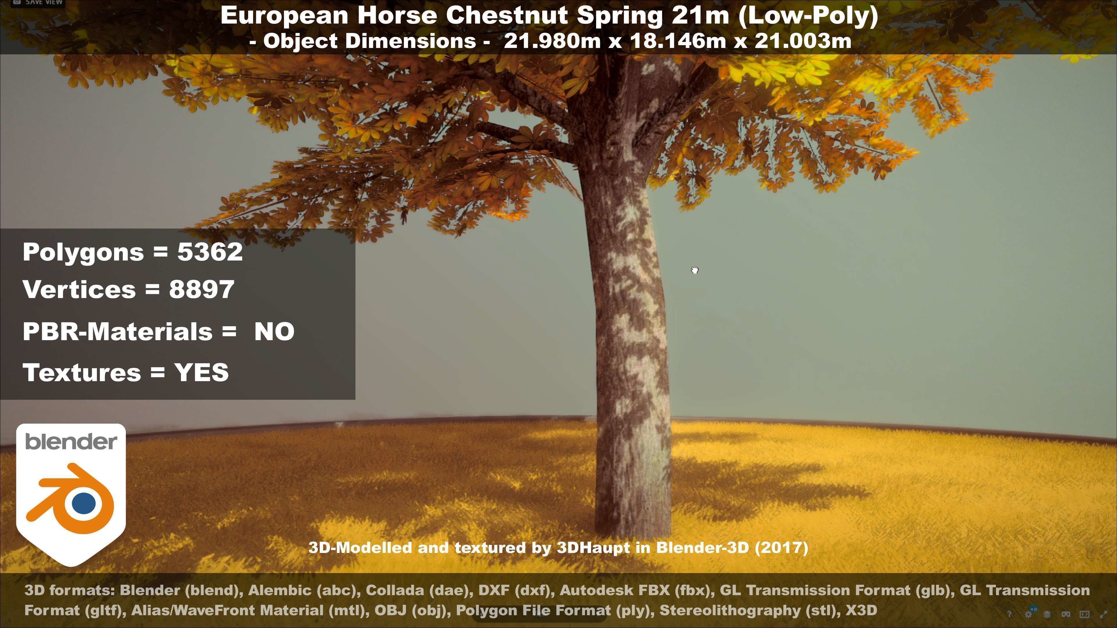 European Horse Chestnut Autumn 21m  Low-poly 3D model_25